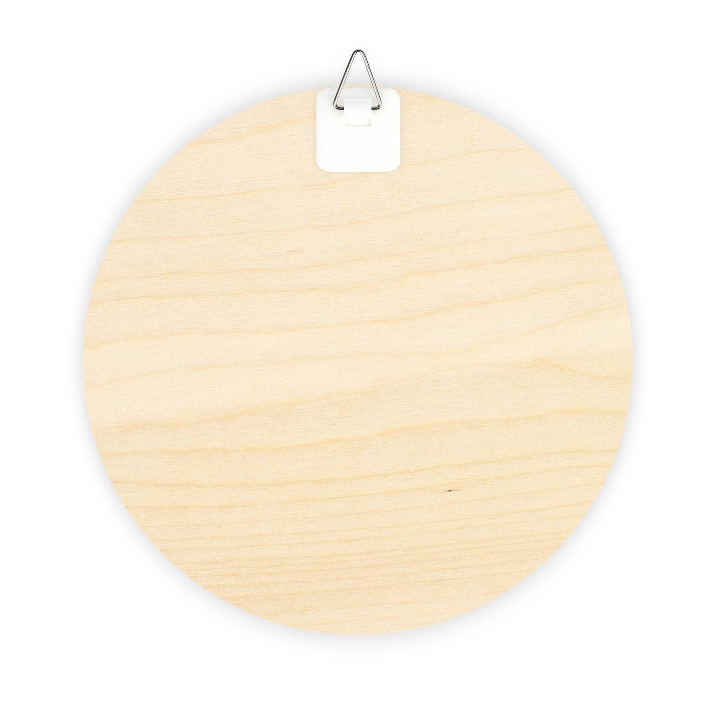 Round wooden board with a hook on a white background