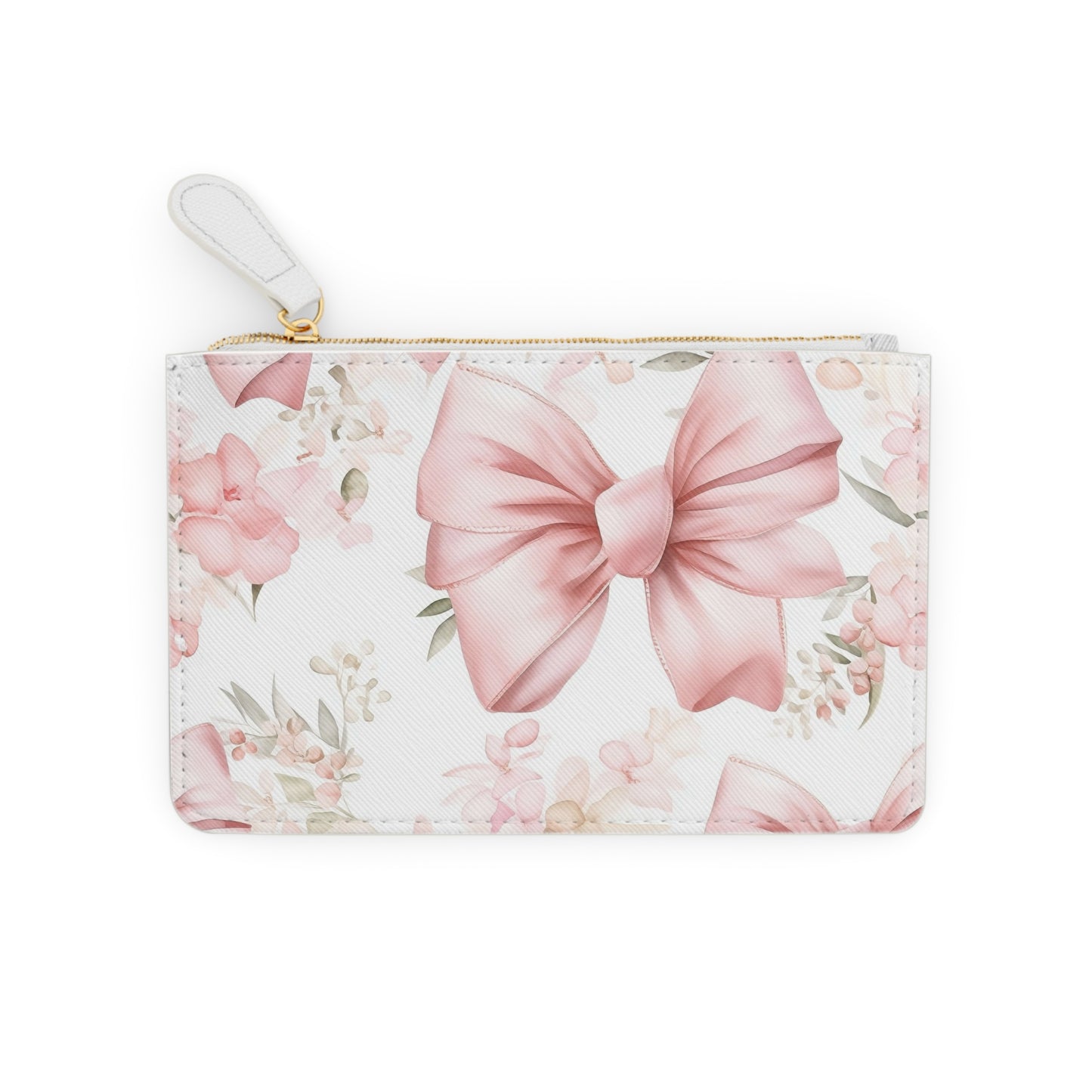 Floral pouch with a pink bow on a white background