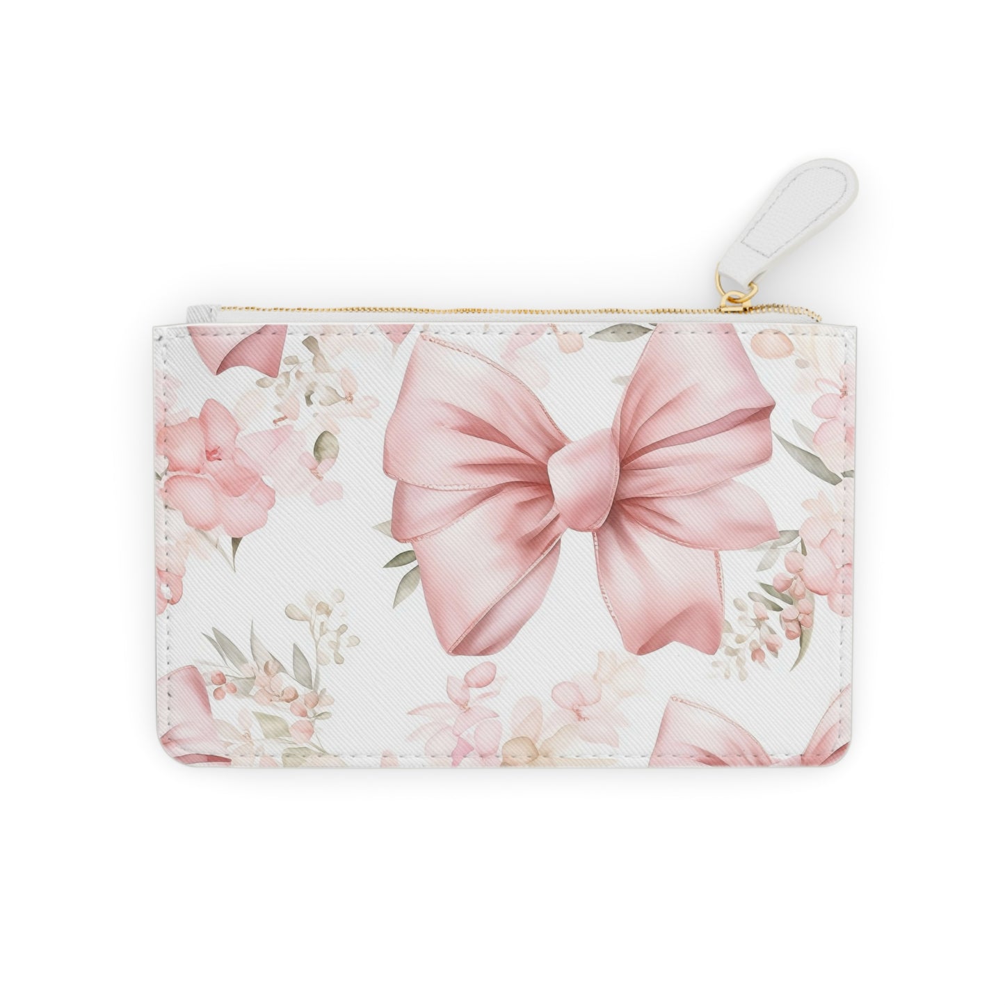 Floral pouch with a large pink bow on a white background