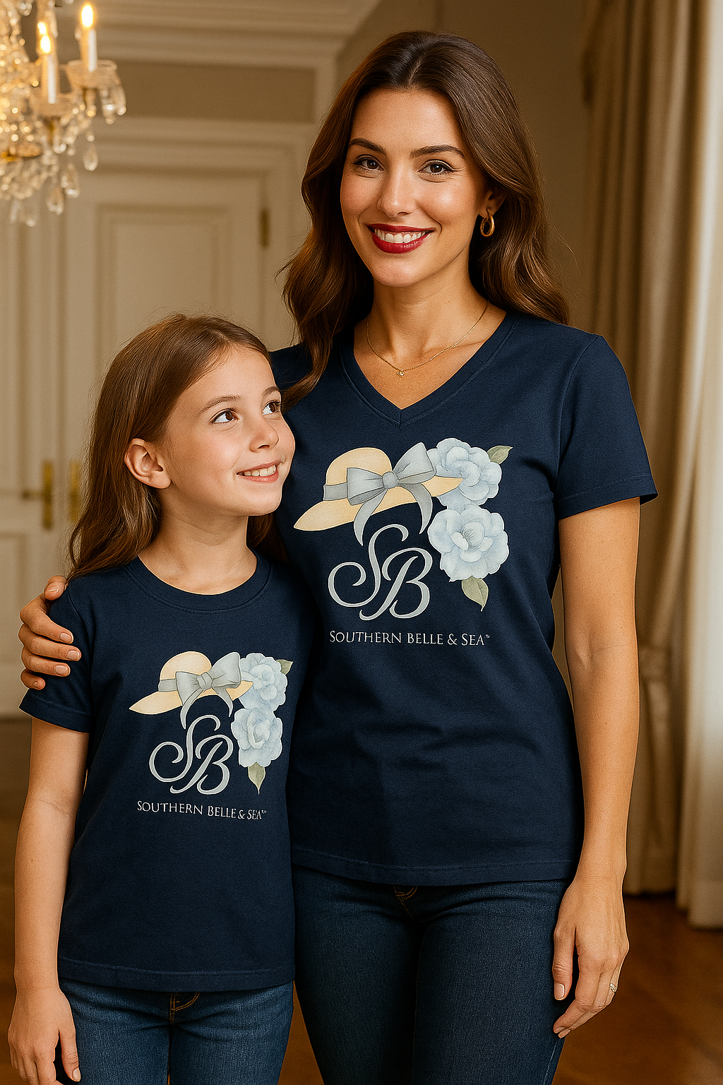 SB Blue Flower V-Neck Tee – Soft, Relaxed Fit | Southern Belle & Sea™