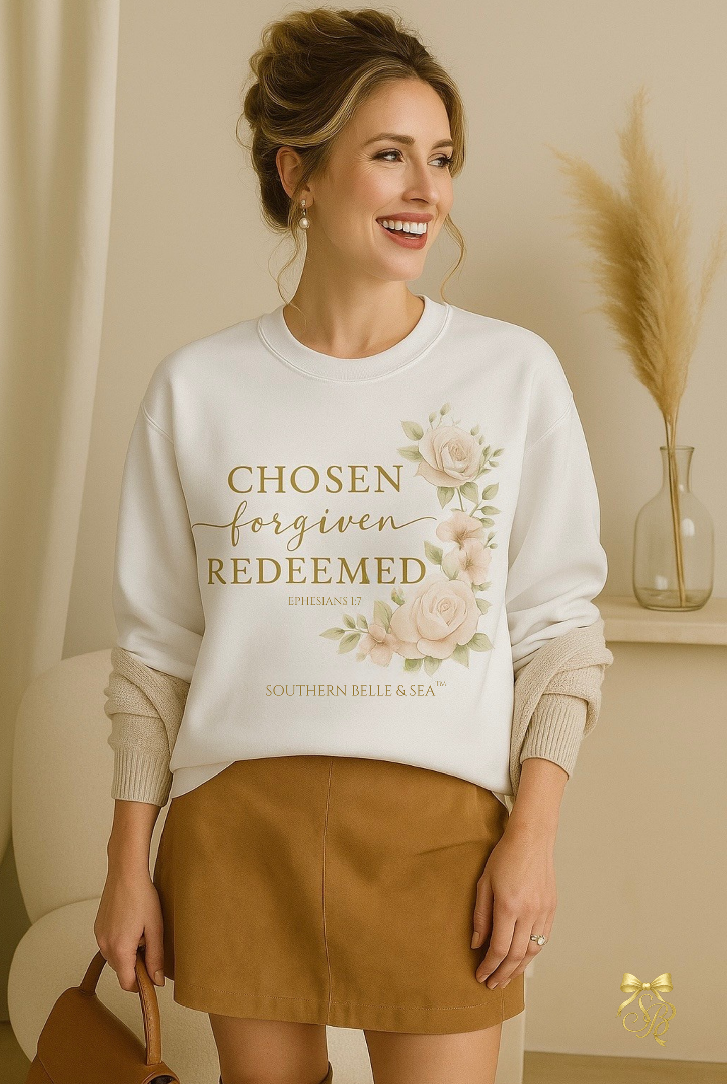 Chosen forgiven redeemed womans long sleeve sweatshirt Christian Ephesians 1
:7