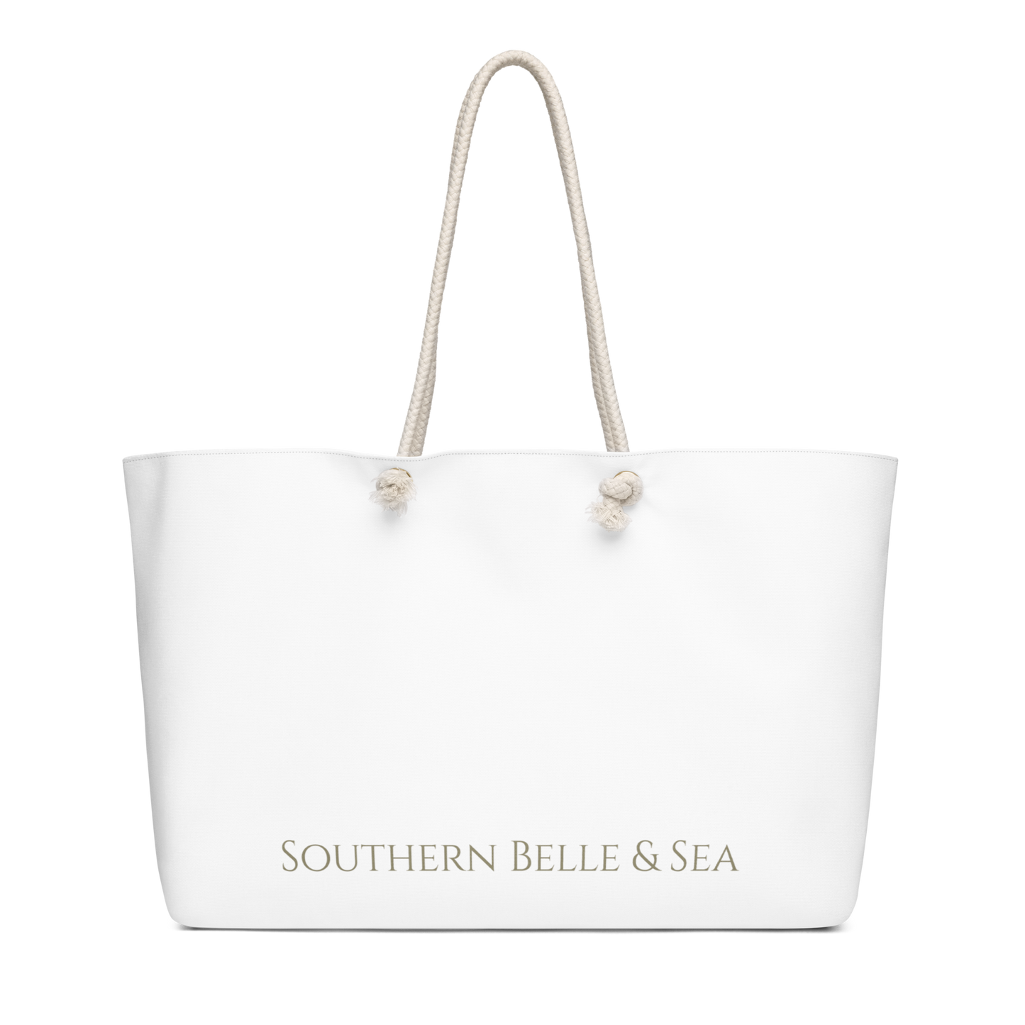 Large green letter “D” with pastel blue and peach flowers on a clean white tote.