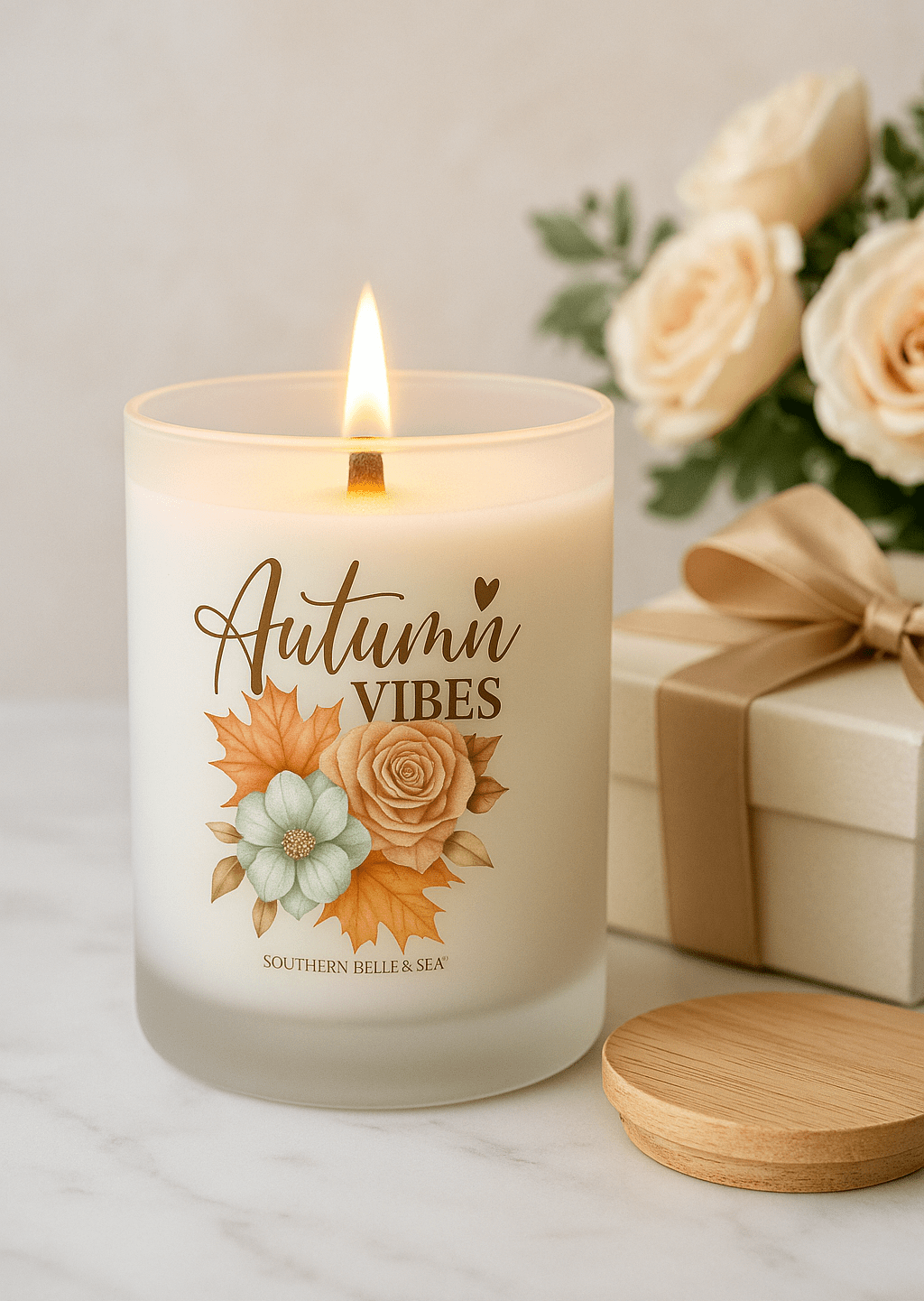 Autumn Vibes — Frosted Wooden Wick Candle (11oz) | Southern Belle & Sea™ - Southern Belle & Sea