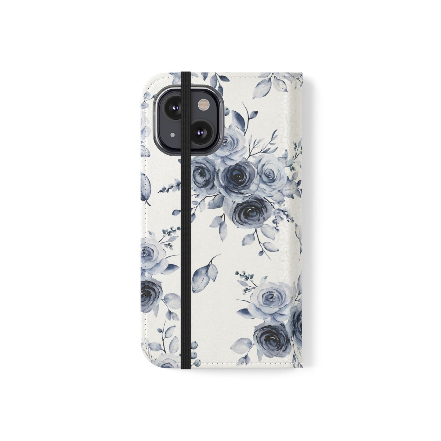 Close-up of card slot compartments inside Blue Willow Rose flip case, Southern Belle & Sea™