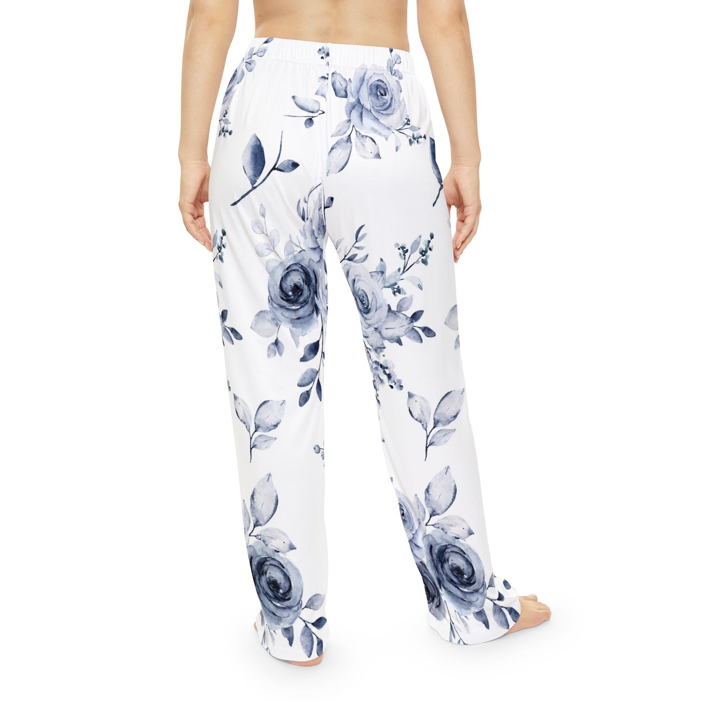 Blue Willow Rose floral lounge pajama pants styled for casual homewear or relaxation