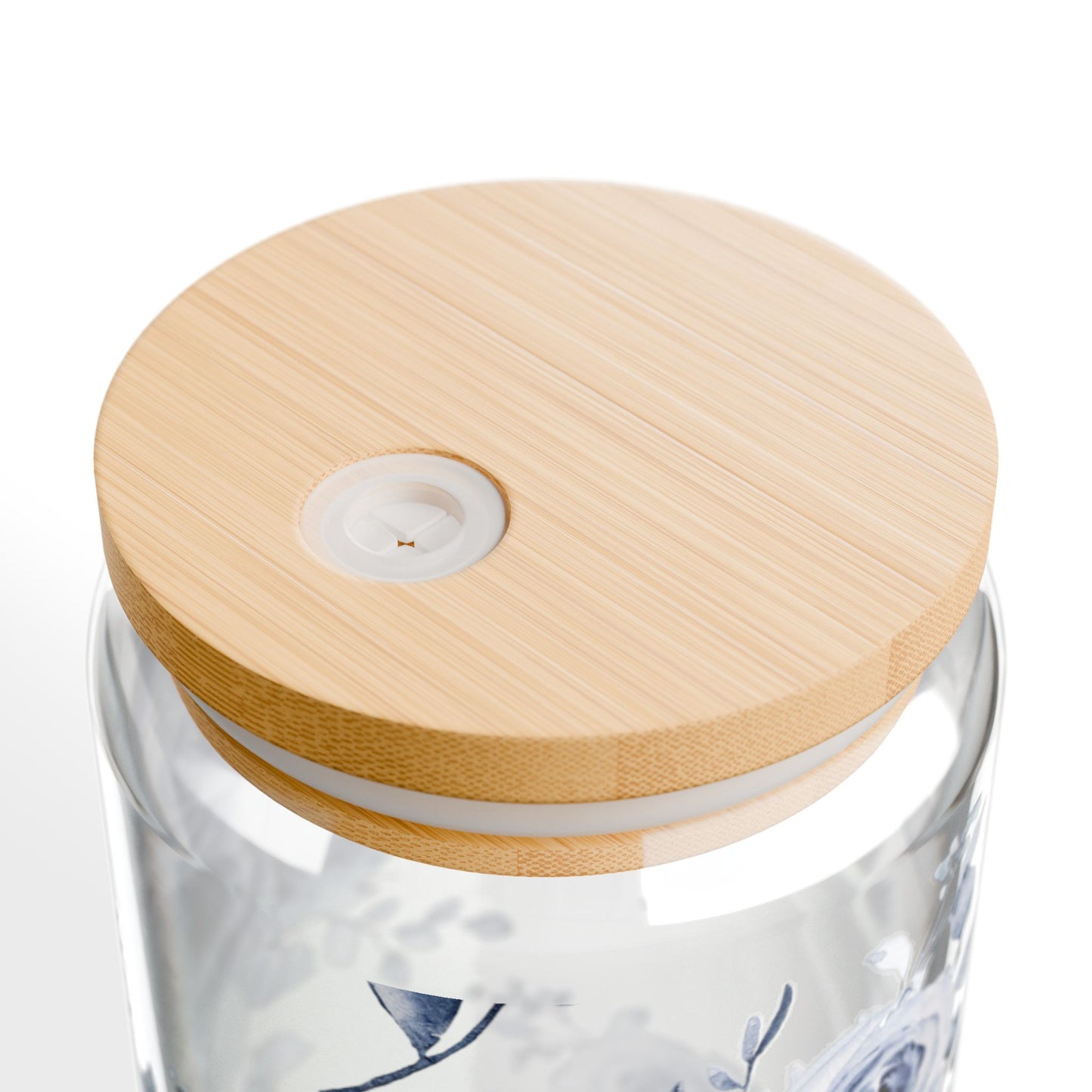 Blue Willow Rose 16oz sipper glass shown at angle with floral wrap design by Southern Belle & Sea™