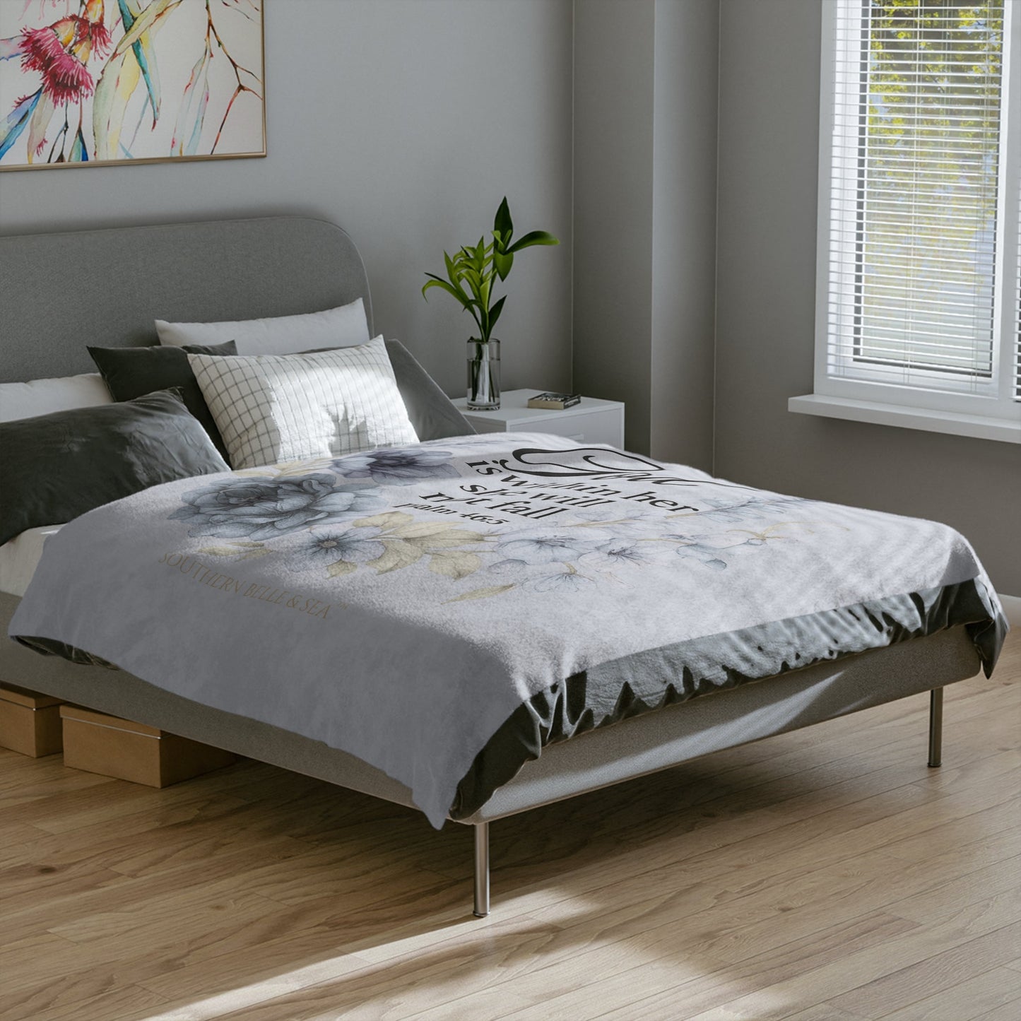 God Is Within Her” Blue Floral Blanket — Virtue Collection | Southern Belle & Sea™ - Southern Belle & Sea