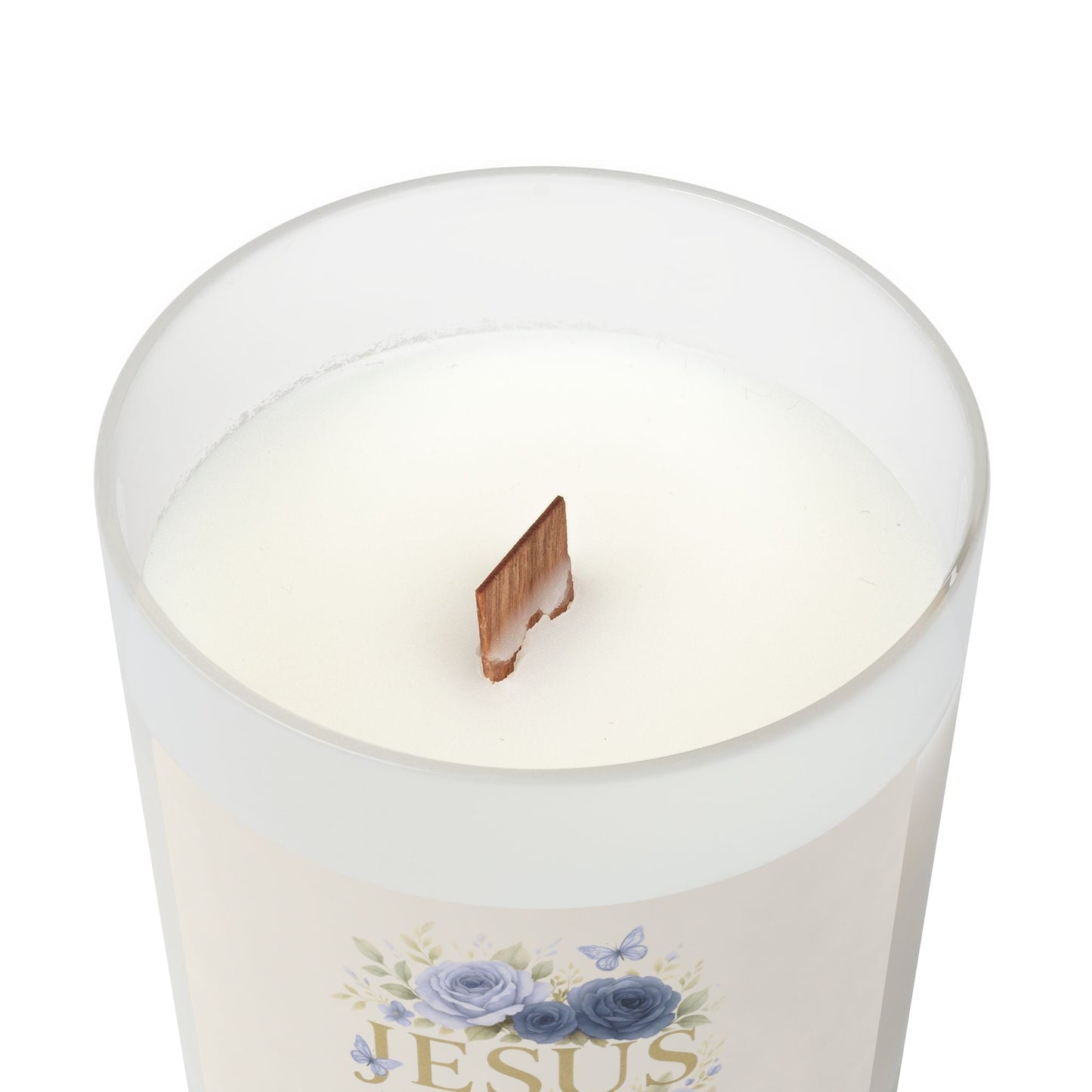 Jesus” Blue Floral Candle (11oz Frosted Wooden Wick) | Southern Belle & Sea™ - Southern Belle & Sea