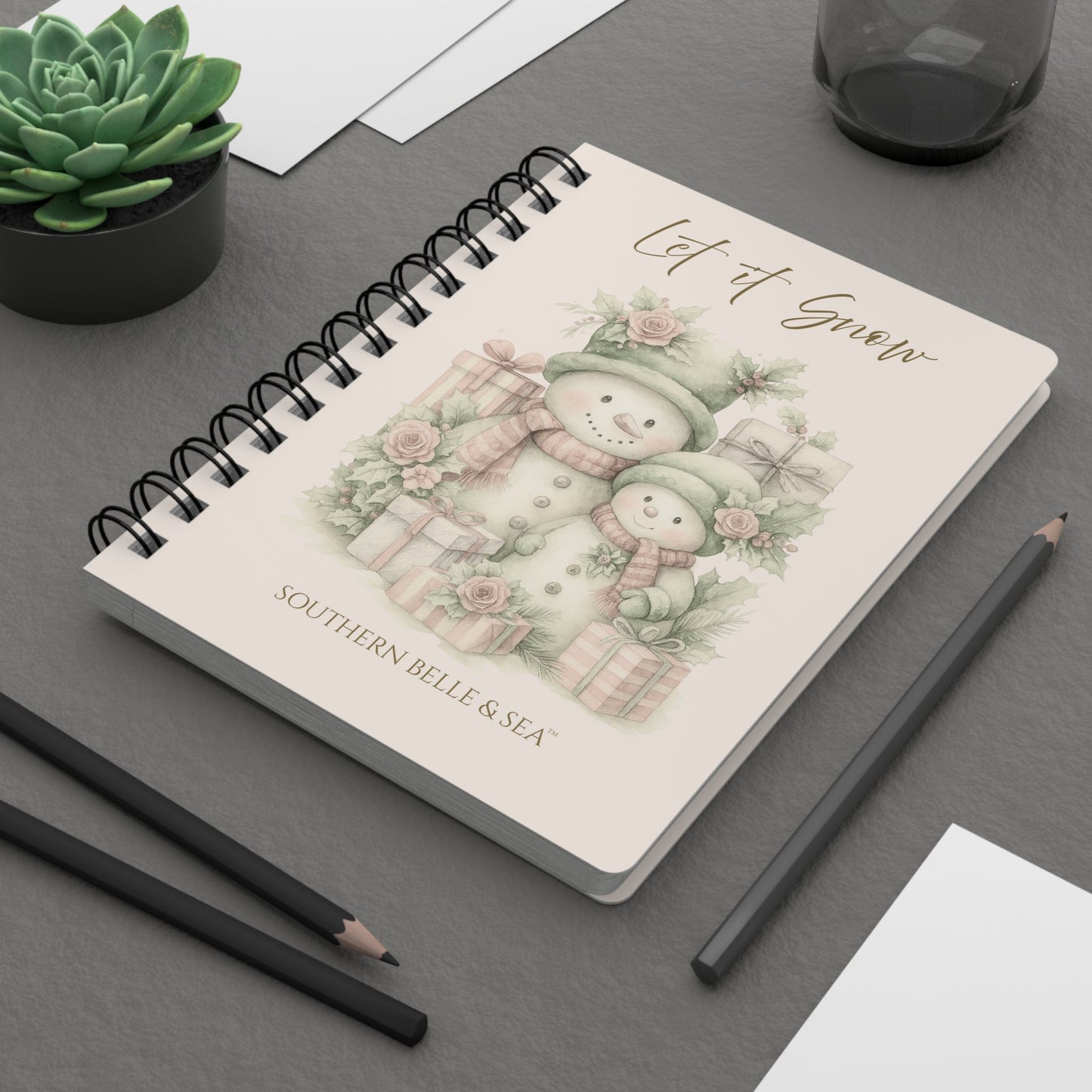 “LET IT SNOW” — Snowman Family Christmas Journal (Spiral) | Cozy Winter Notebook | Southern Belle & Sea™ - Southern Belle & Sea