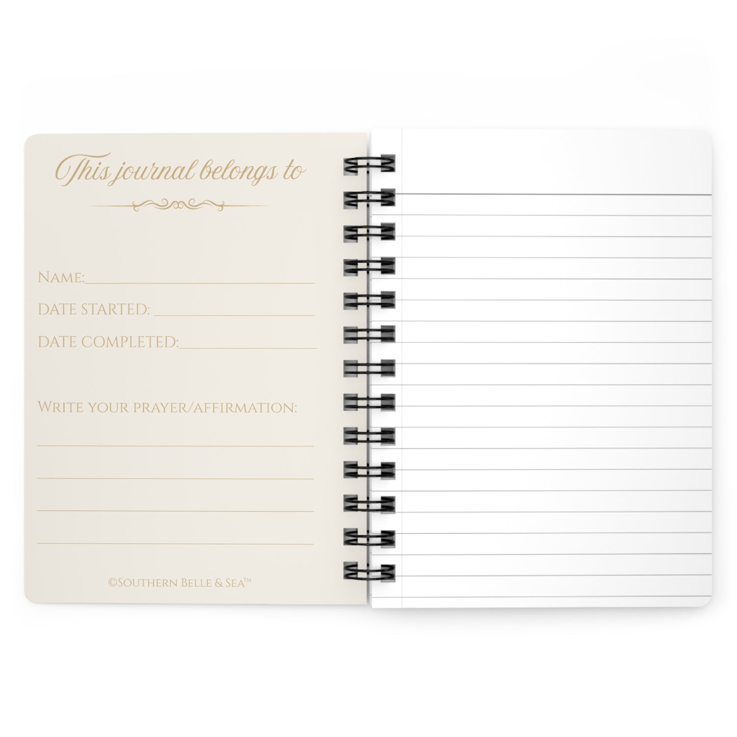 Inside cover of Monogram “A” Spiral Notebook, customizable with name or message, Southern Belle & Sea™