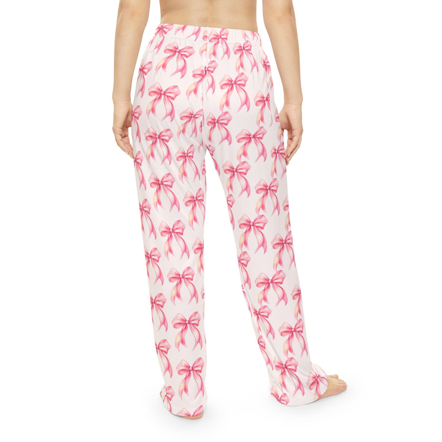 Flat lay of Pink Bow Lounge Pants with feminine accessories, Southern Belle & Sea™ sleepwear collection