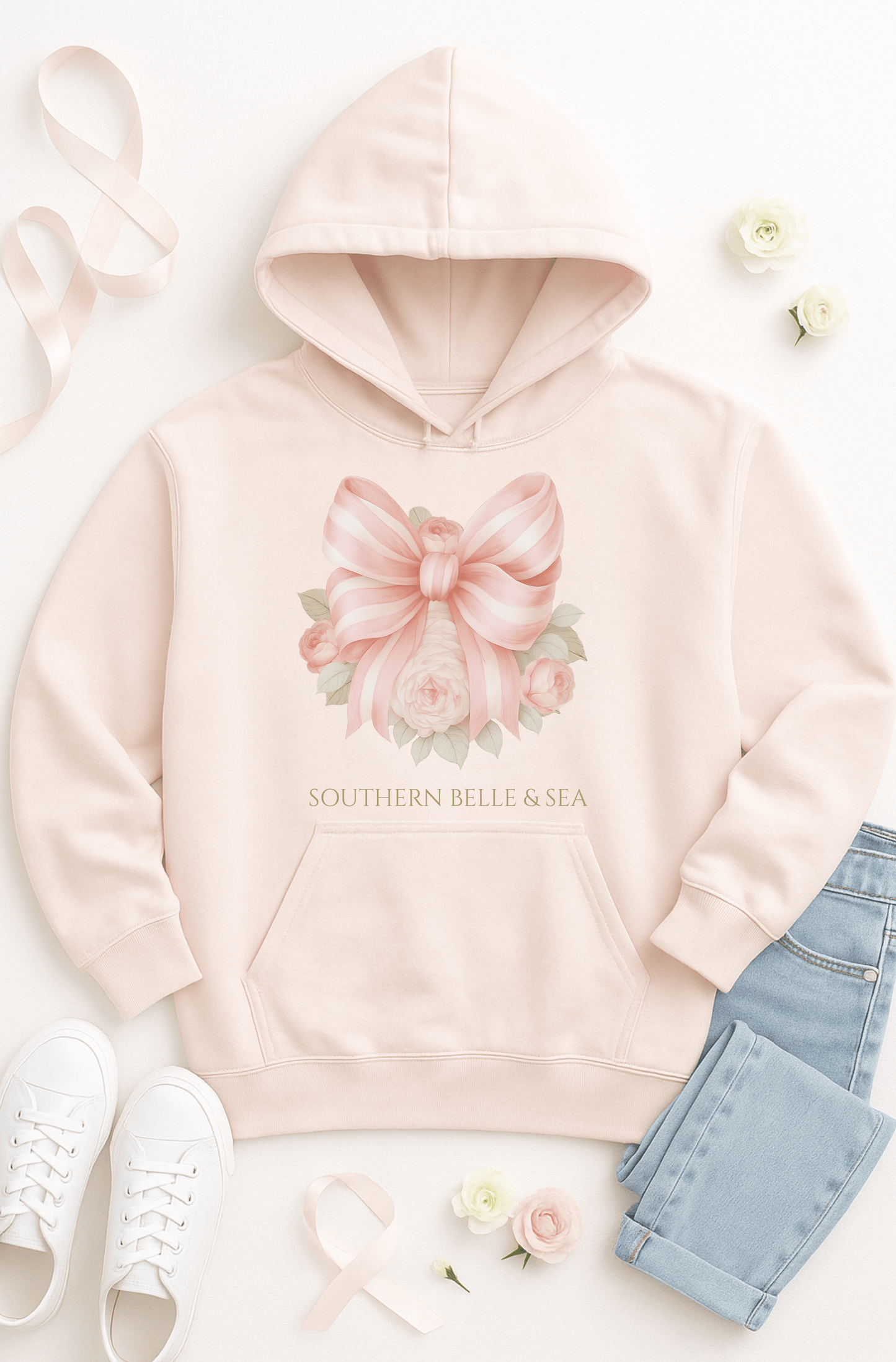 Pink Floral Bow Hoodie | Southern Belle & Sea™ - Southern Belle & Sea