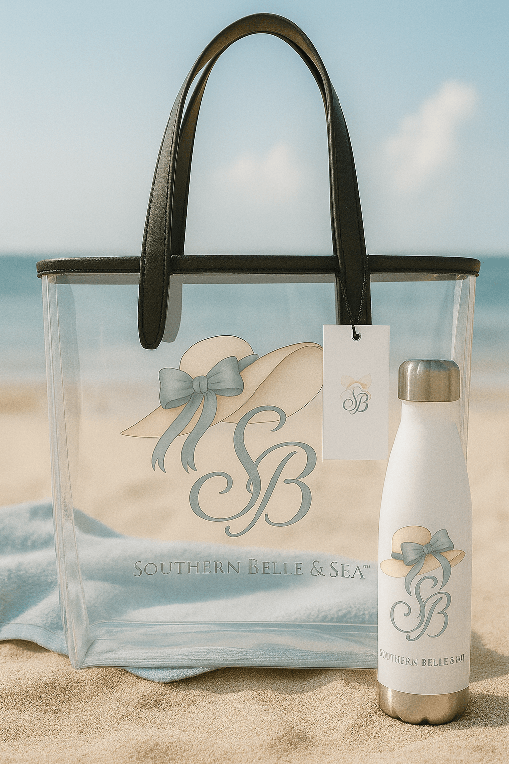 SB Clear Tote — Blue Bow Monogram Series | Southern Belle & Sea™ - Southern Belle & Sea