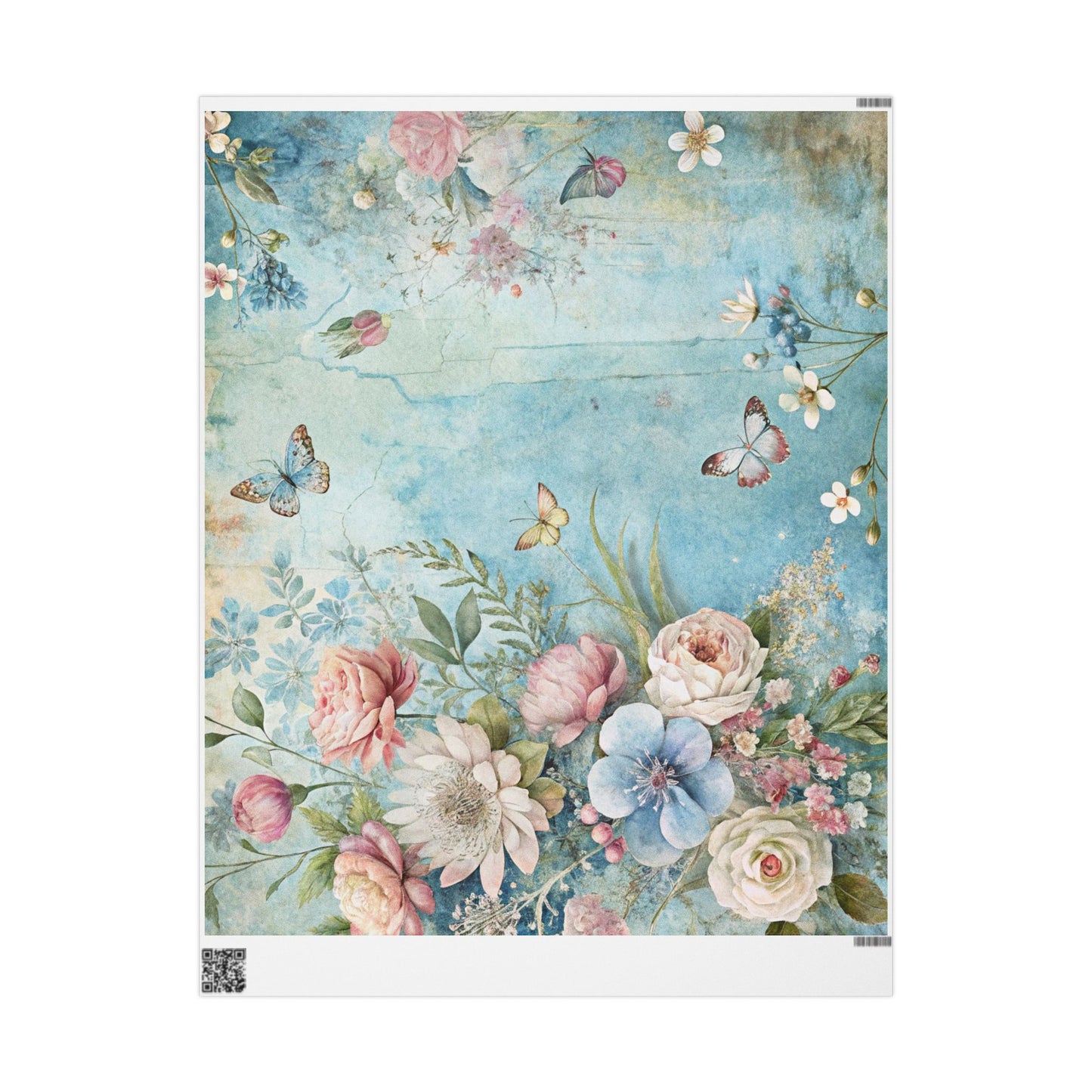 Flat sheet of Seafoam Floral wrapping paper with coastal-inspired print, Southern Belle & Sea™