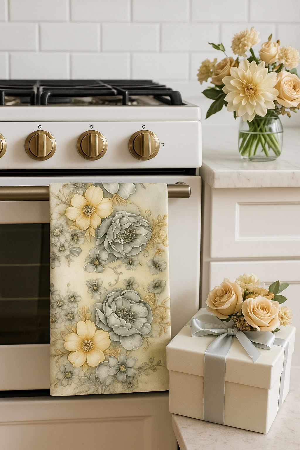 Blue floral tea towel 