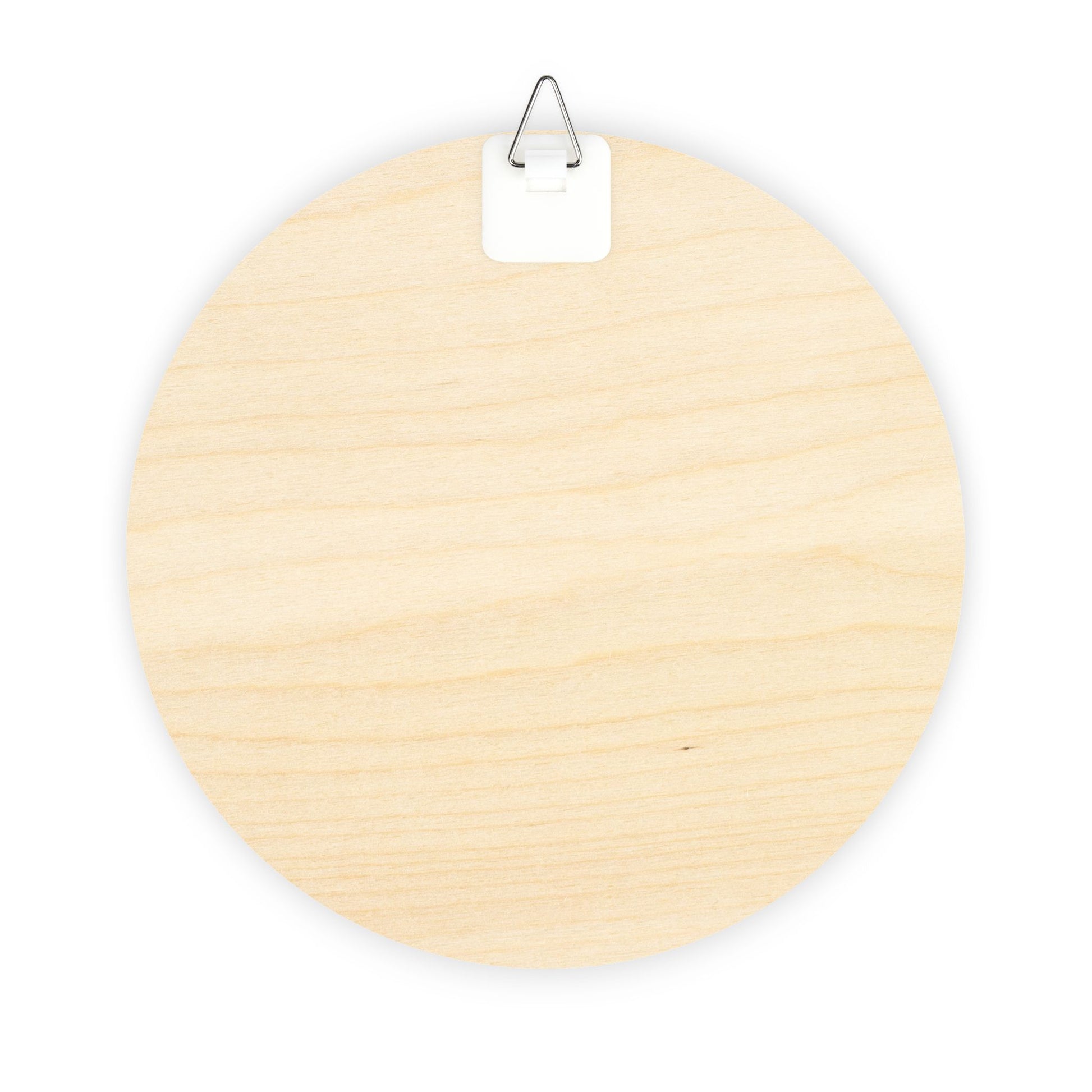 Round wooden board with a hook on a white background