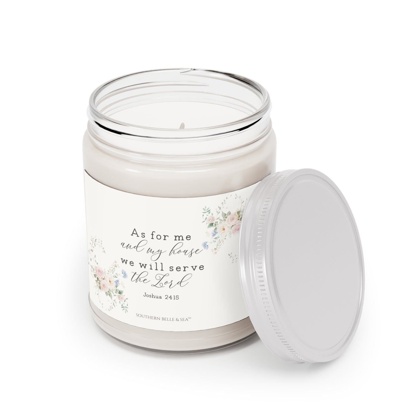 9oz glass soy candle with cotton wick and Christian inspiration