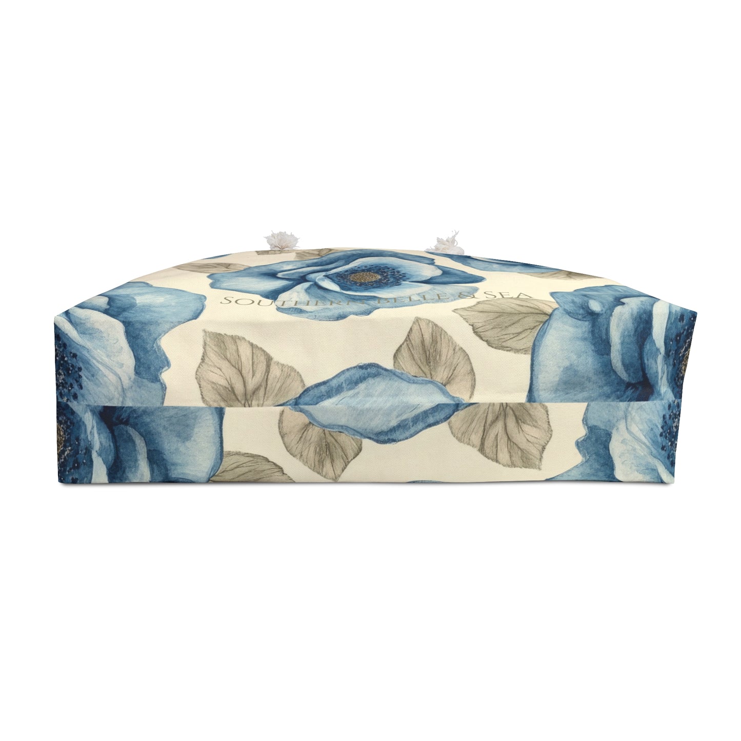 Decorative tissue box cover with blue floral design on a white background