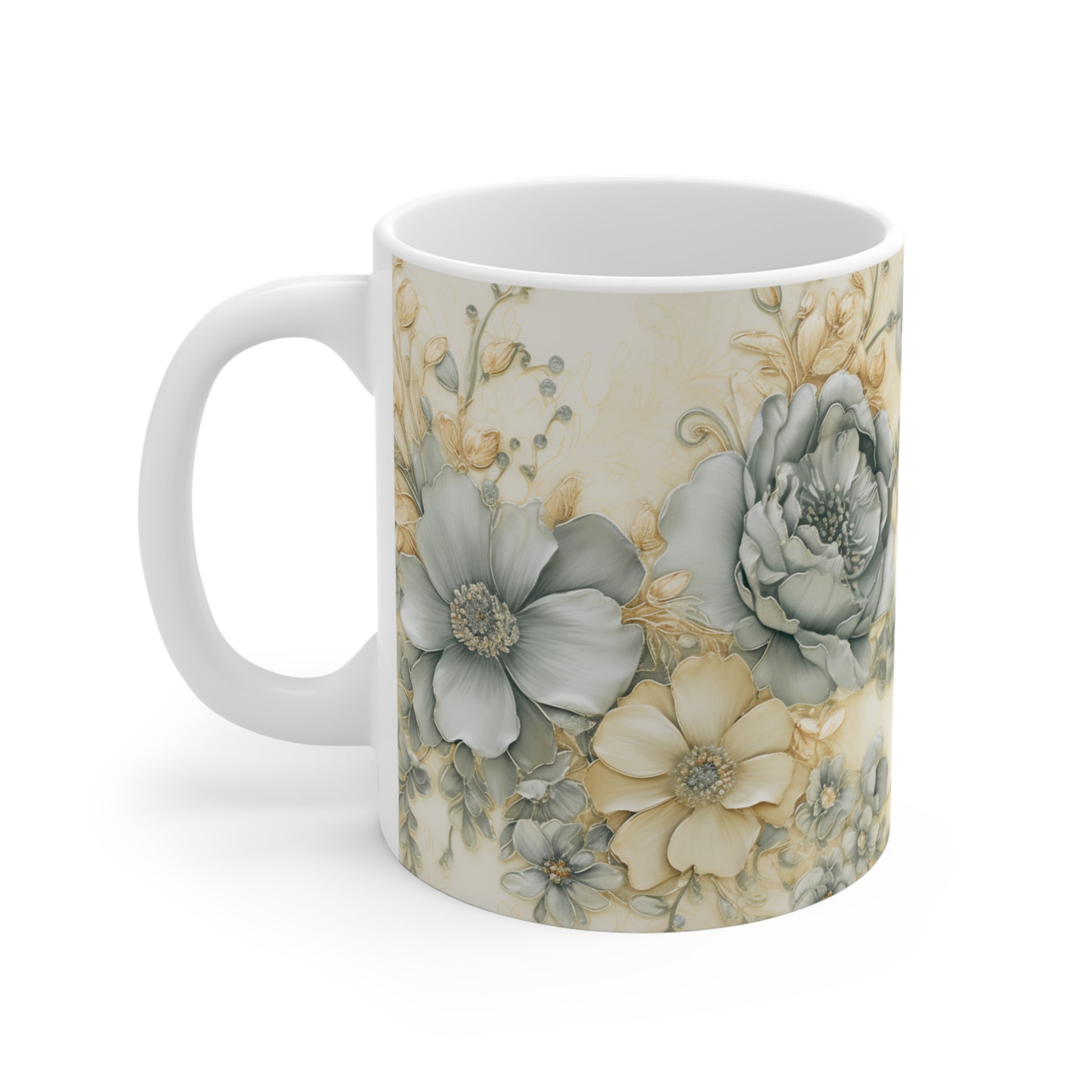 Floral mug with a white background