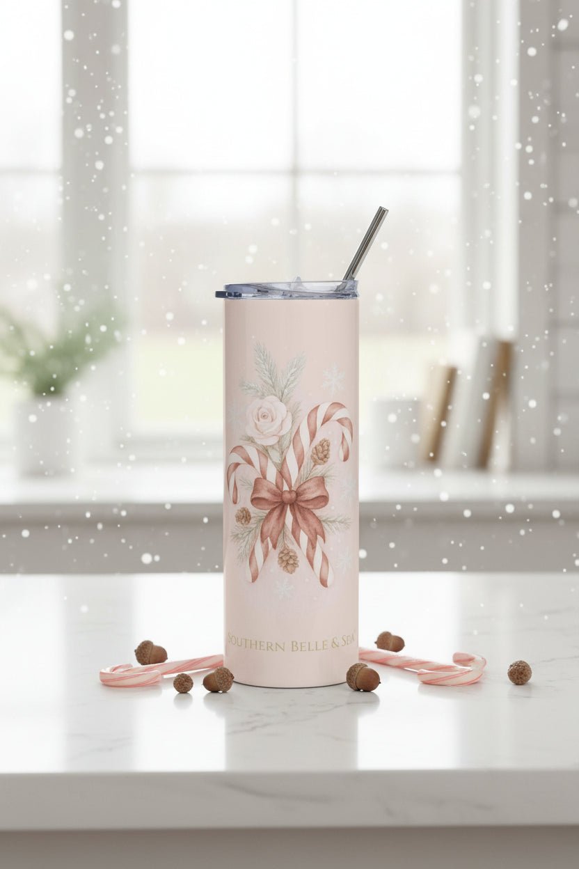 20oz Stainless Steel Tumbler — Candy Cane Blush Series | Southern Belle & Sea™ - Southern Belle & Sea