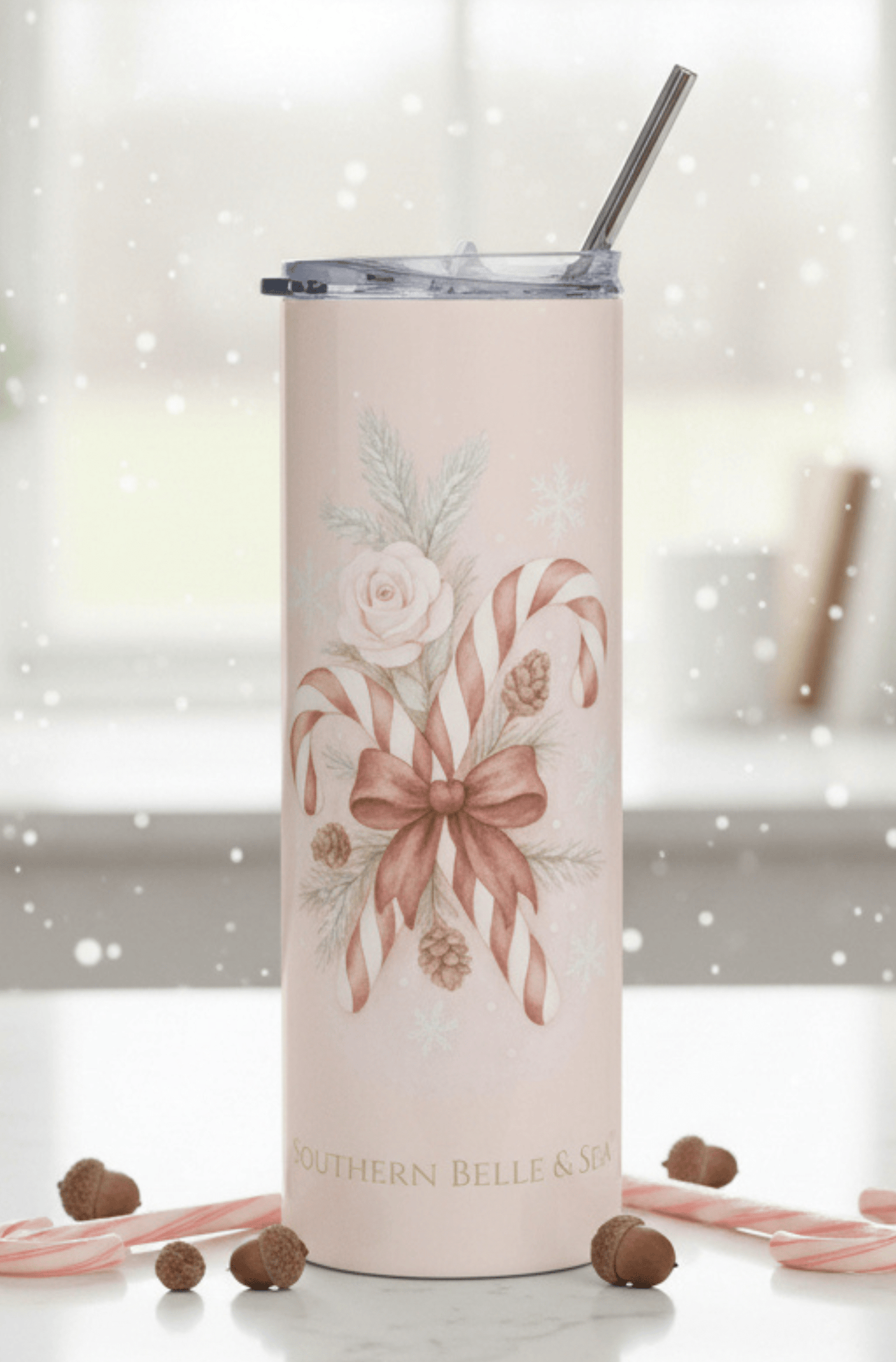 20oz Stainless Steel Tumbler — Candy Cane Blush Series | Southern Belle & Sea™ - Southern Belle & Sea