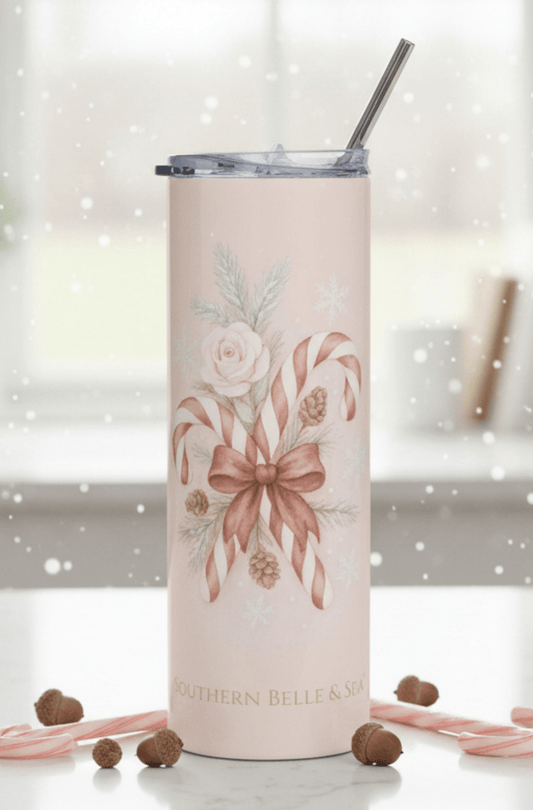20oz Stainless Steel Tumbler — Candy Cane Blush Series | Southern Belle & Sea™ - Southern Belle & Sea