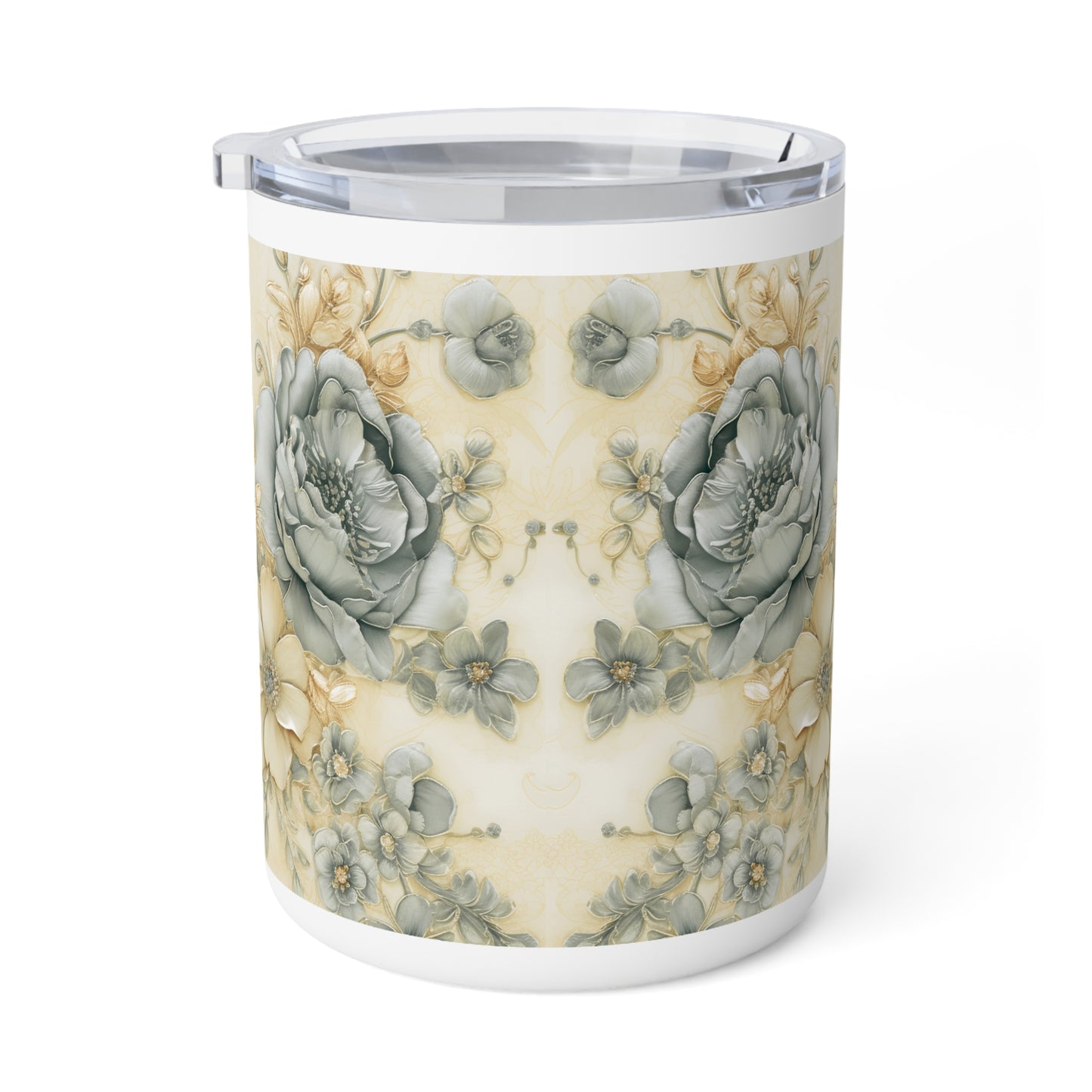Glossy floral insulated mug side view