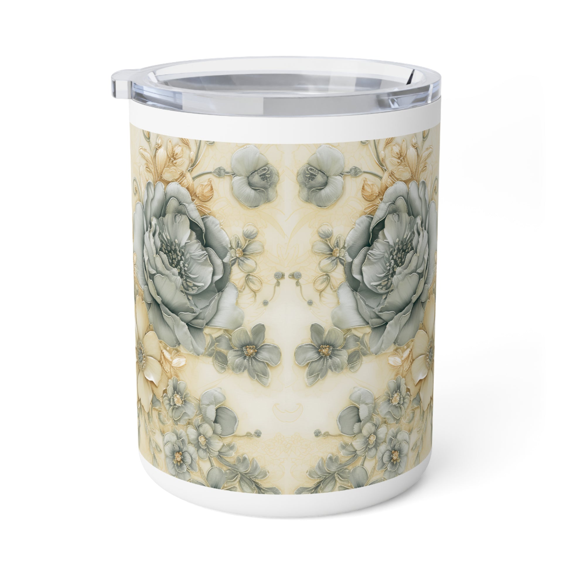 Glossy floral insulated mug side view