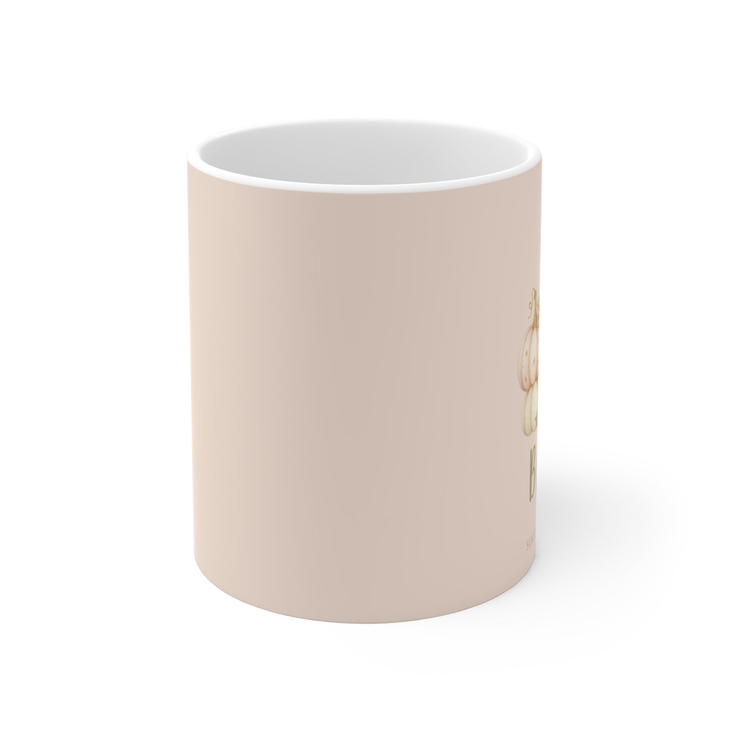 Beige mug with a white interior on a white background