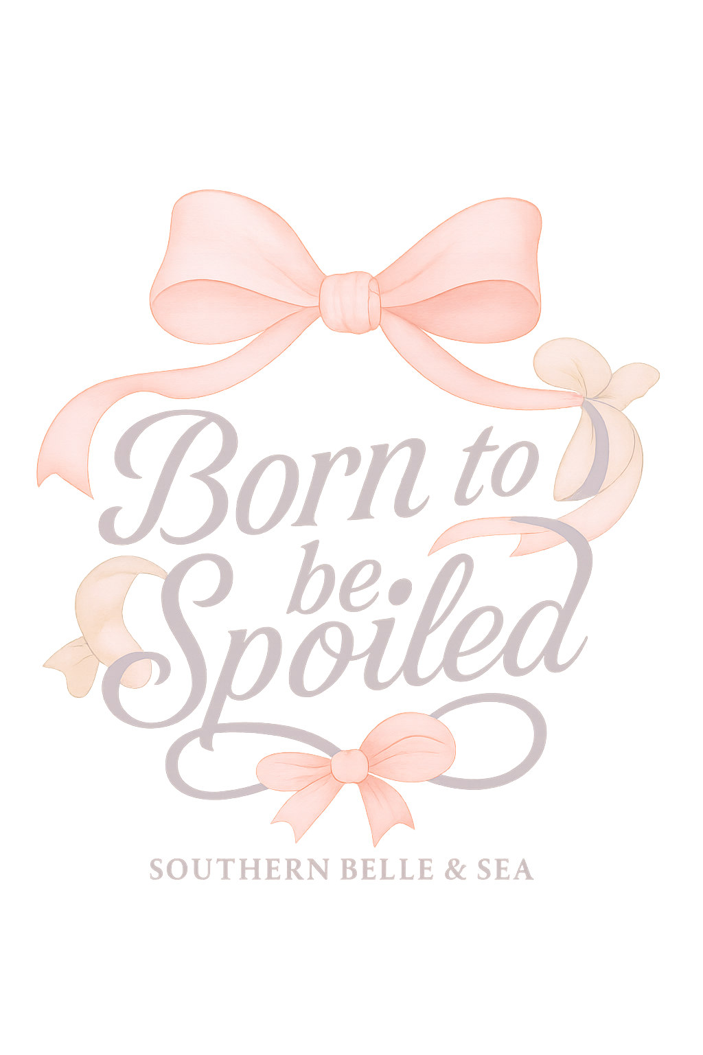 Close up of decorative design with Born to Be Spoiled on it. PNG Transparent Background. Pink ribblons. 