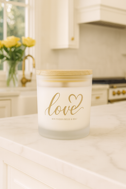 LOVE Heart Frosted Glass Candle — Faith & Grace Series | Southern Belle & Sea™