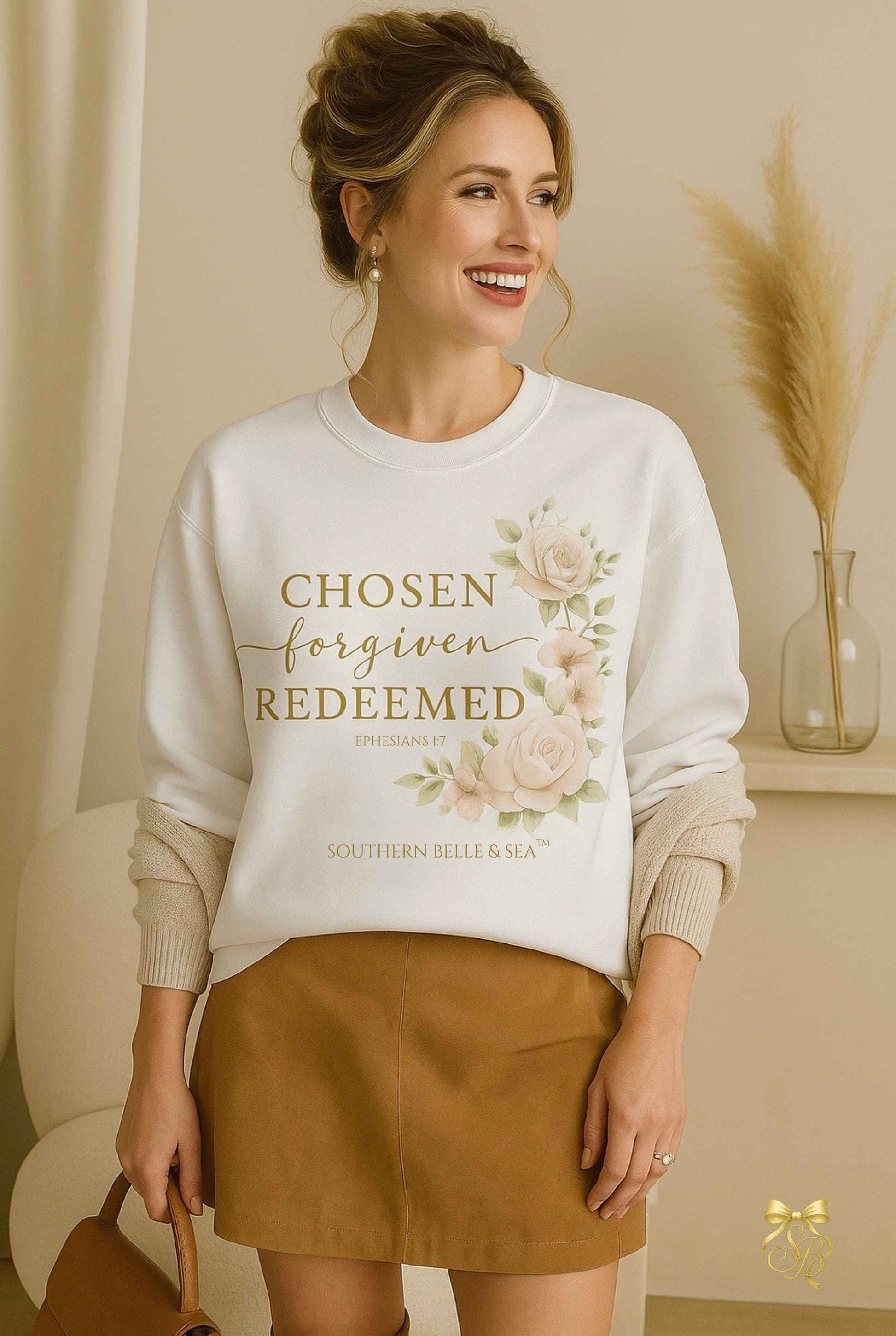 Chosen forgiven redeemed womans long sleeve sweatshirt Christian Ephesians 1
:7