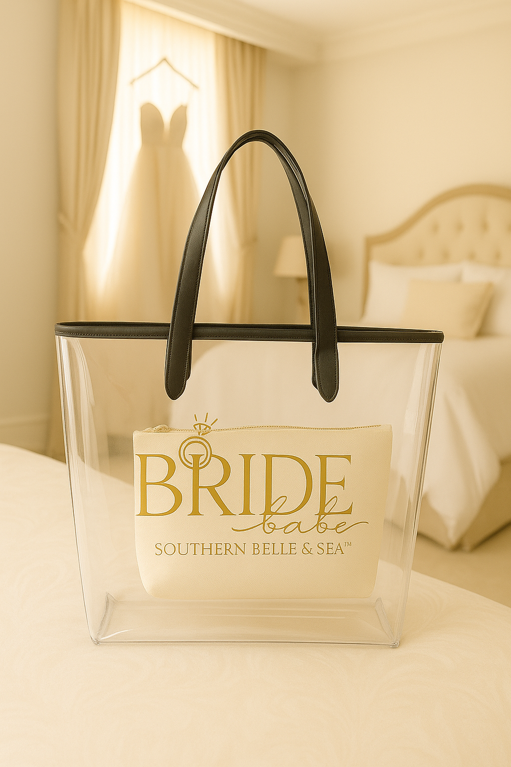 Bride Babe Clear Tote — transparent stadium-ready bridal bag — Southern Belle & Sea™