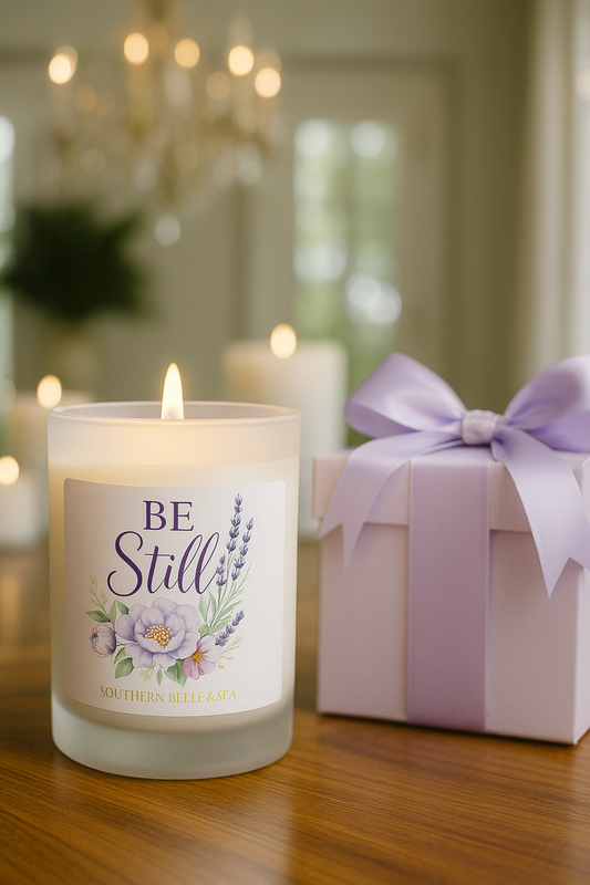Be Still Frosted Glass Candle with crackling wooden wick — Southern Belle & Sea™