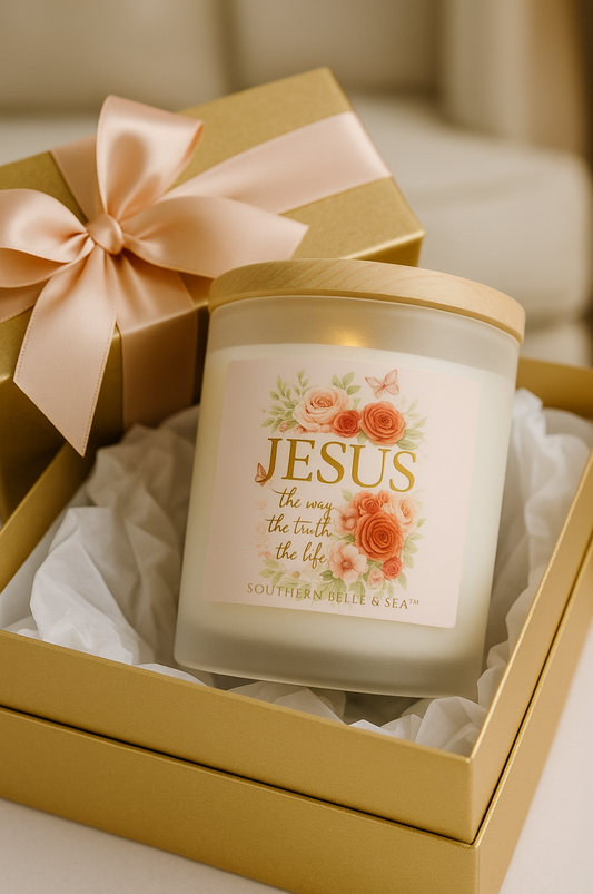 Jesus the way the truth the life wooden wick candle in gift box four scents