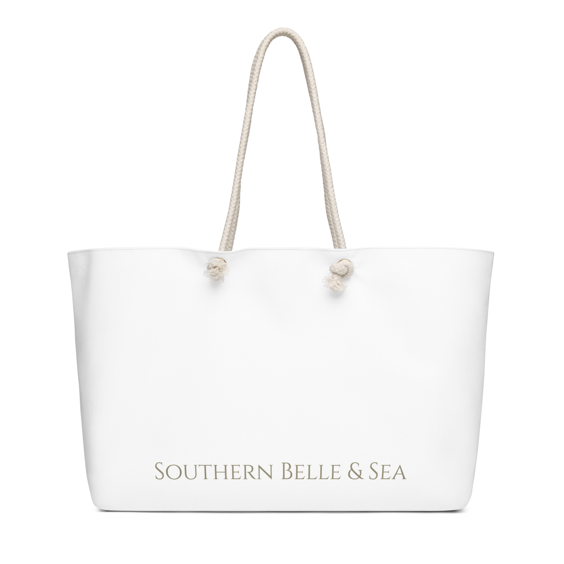 Large green letter “D” with pastel blue and peach flowers on a clean white tote.