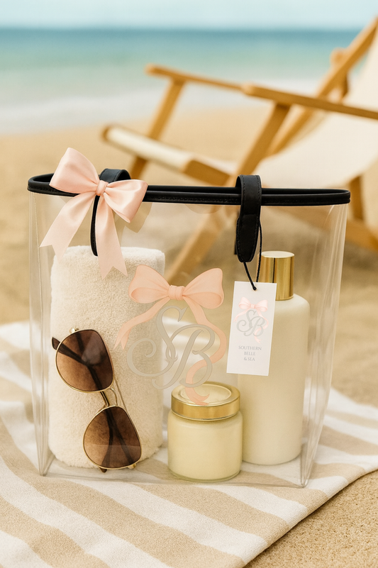 SB Clear Tote Bag — Blush Bow Monogram Series | Southern Belle & Sea™