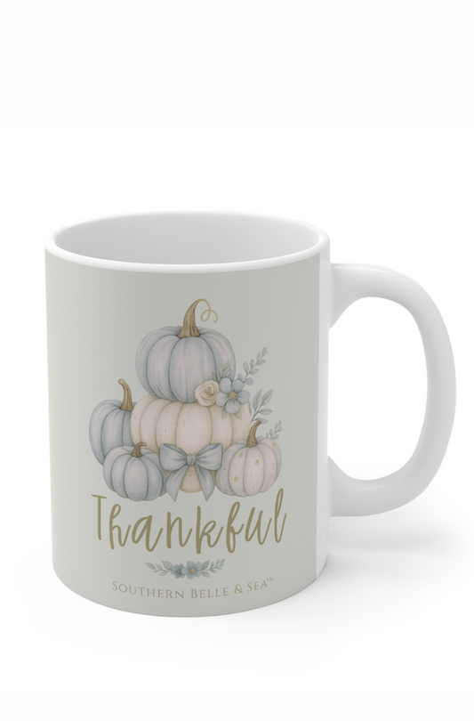 BLUE THANKFUL MUG PUMPKINS