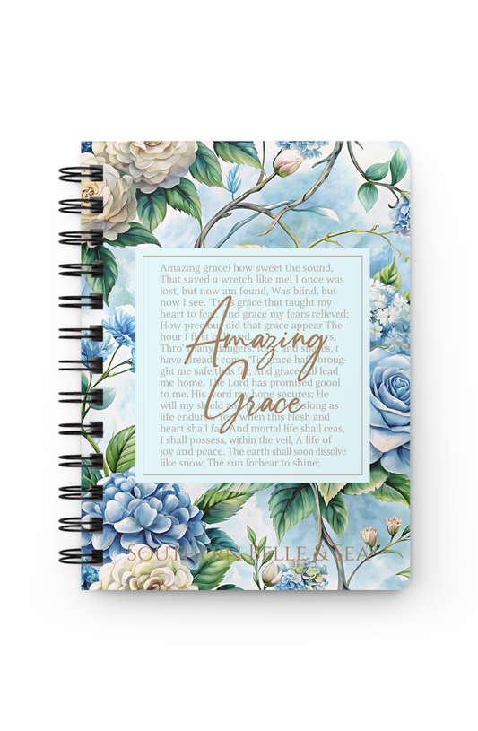 	Amazing Grace Journal with watercolor florals and elegant script cover —southern Belle & Sea™ Faith in Papers Collection