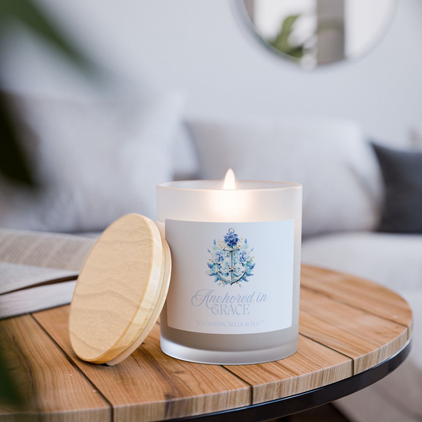 Anchored in Grace Frosted Glass Candle — Faith & Grace Series | Southern Belle & Sea™ - Southern Belle & Sea