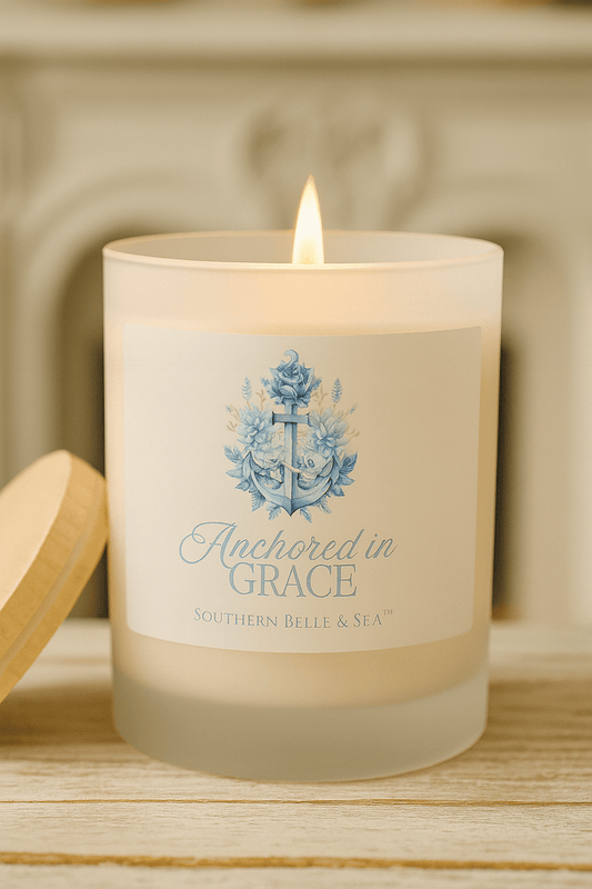 Anchored in Grace Frosted Glass Candle — Faith & Grace Series | Southern Belle & Sea™ - Southern Belle & Sea