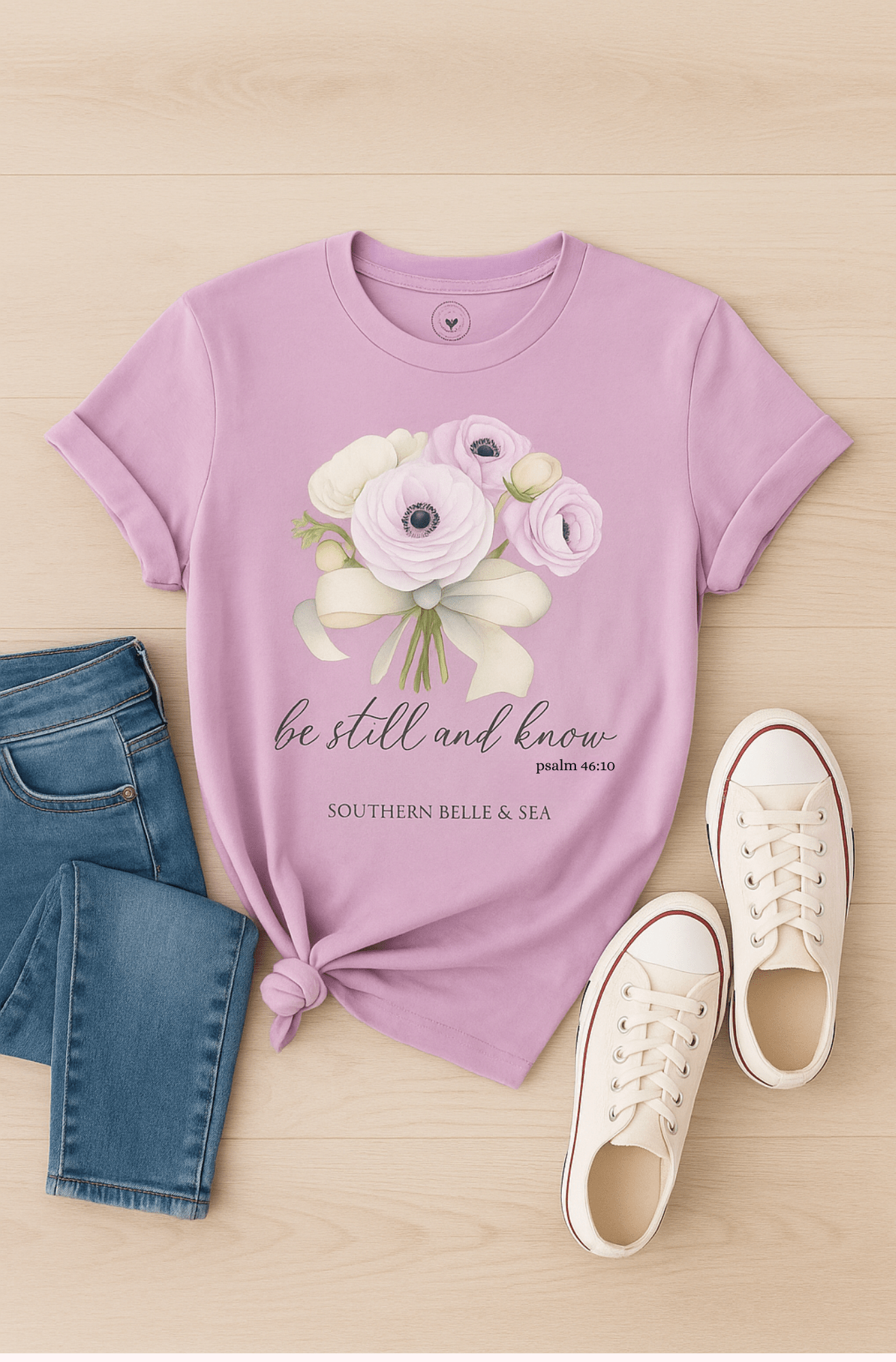 Be Still and Know Christian T-Shirt — Bouquet | Southern Belle & Sea™ - Southern Belle & Sea