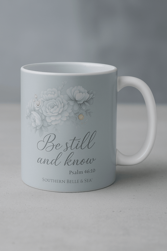 Be Still and Know — Silvery Blue Mug | Southern Belle & Sea™ - Southern Belle & Sea