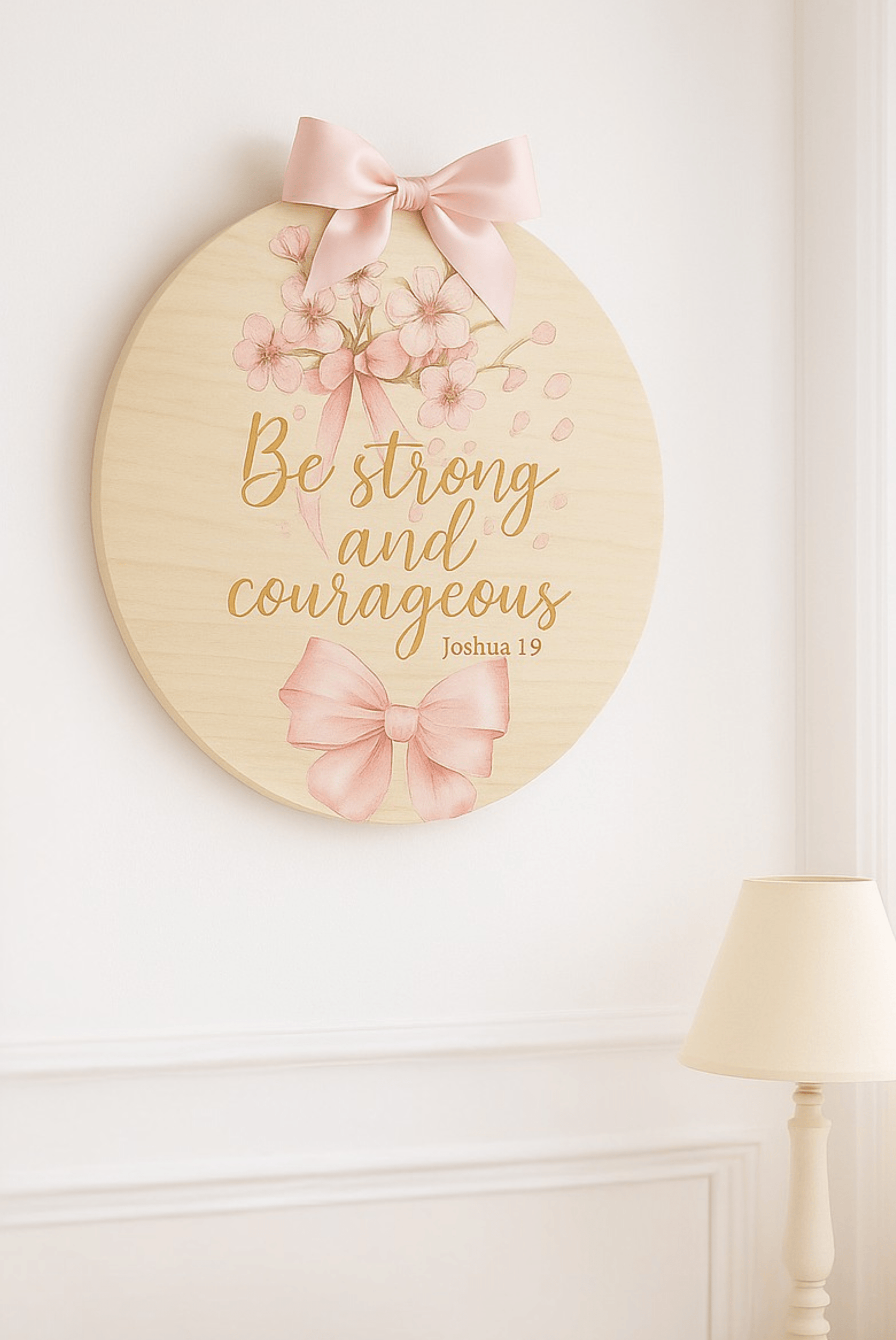 Be Strong & Courageous — Graceful Floral Wooden Wall Sign | Southern Belle & Sea™ - Southern Belle & Sea