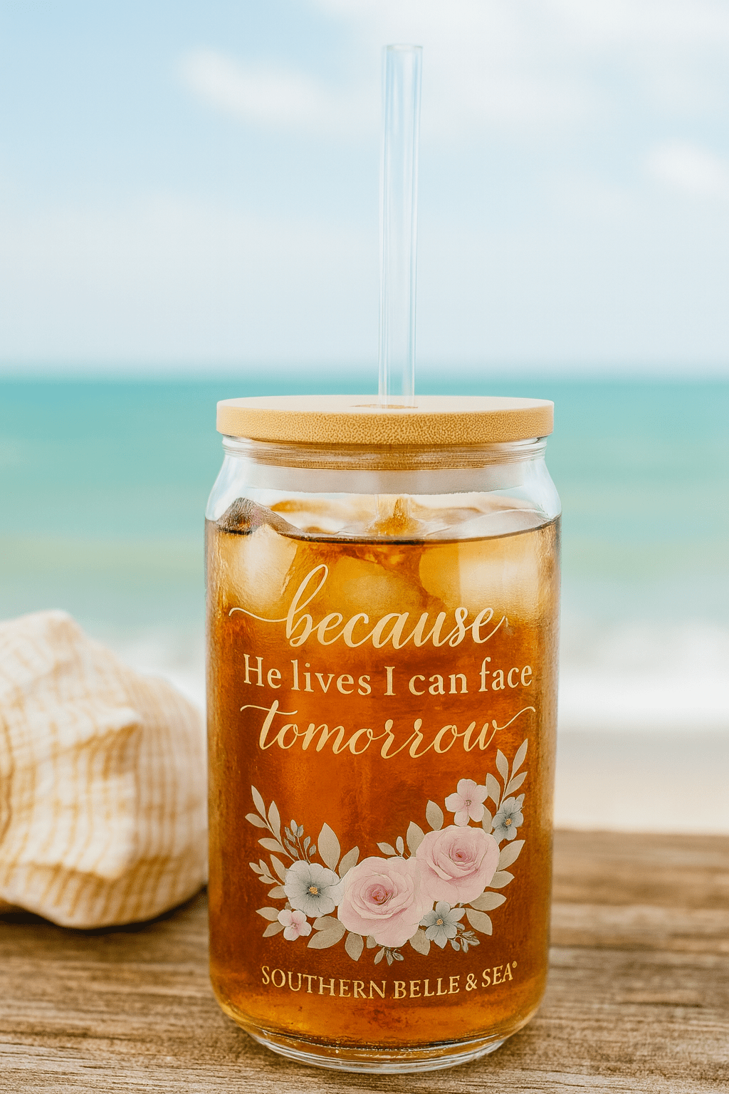 Because He Lives Floral Glass Tumbler (16oz) — Faith & Inspiration Collection | Southern Belle & Sea™ - Southern Belle & Sea