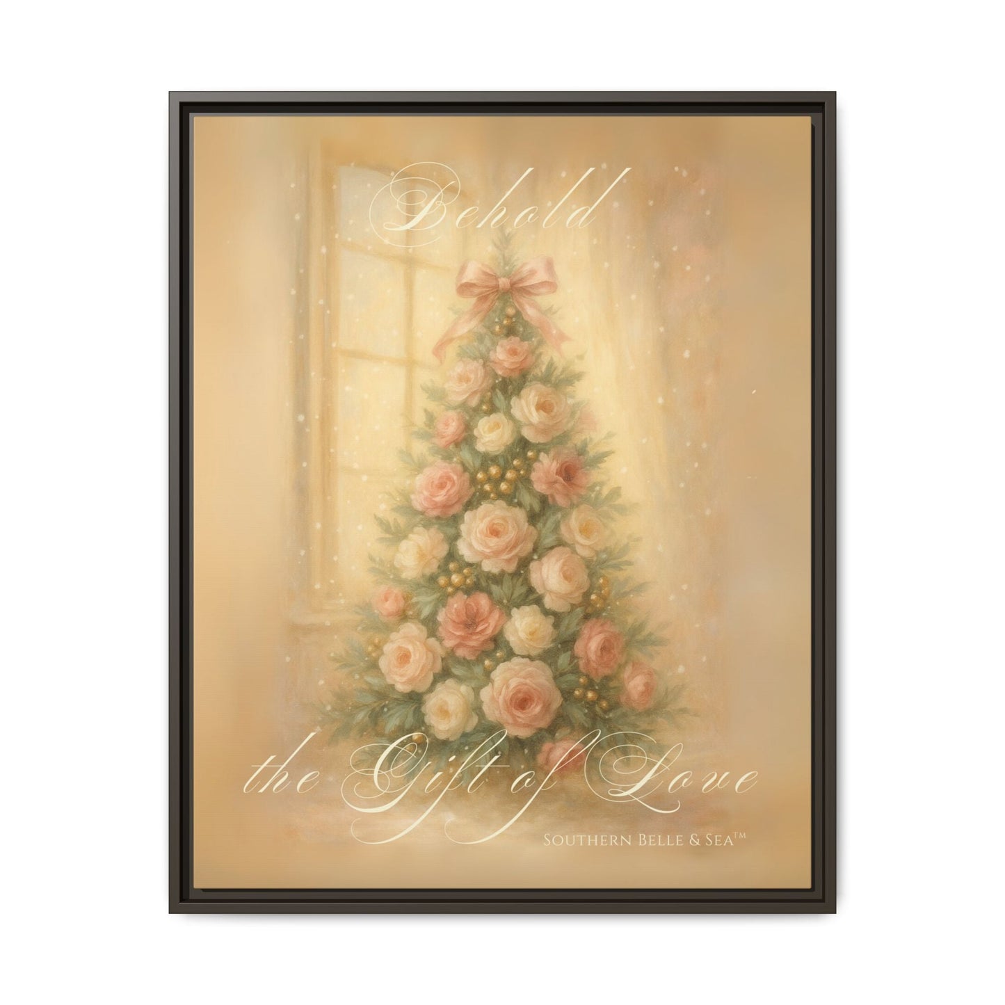 Behold the Gift of Love — Gold Christmas Tree Framed Canvas | Southern Belle & Sea™ - Southern Belle & Sea