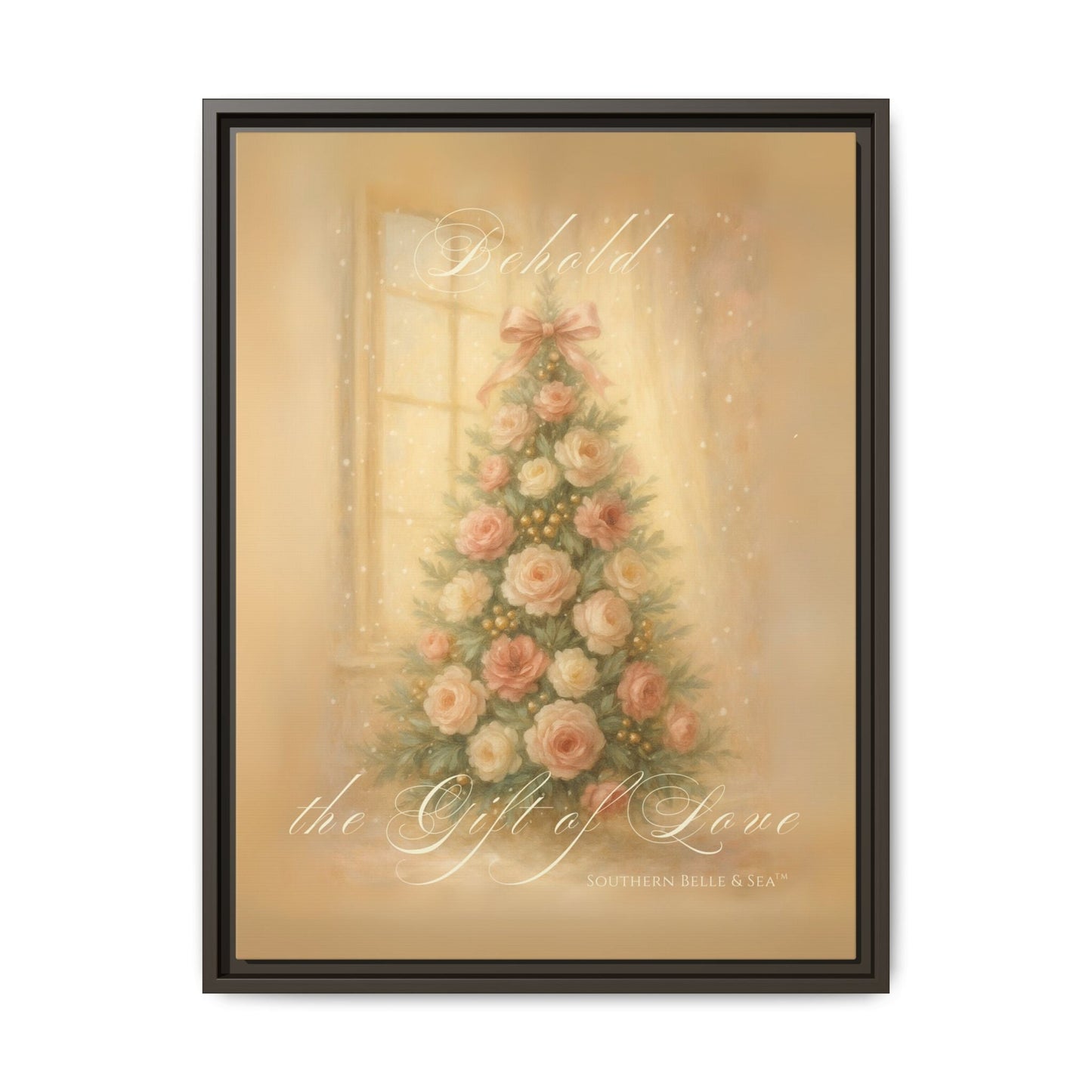 Behold the Gift of Love — Gold Christmas Tree Framed Canvas | Southern Belle & Sea™ - Southern Belle & Sea