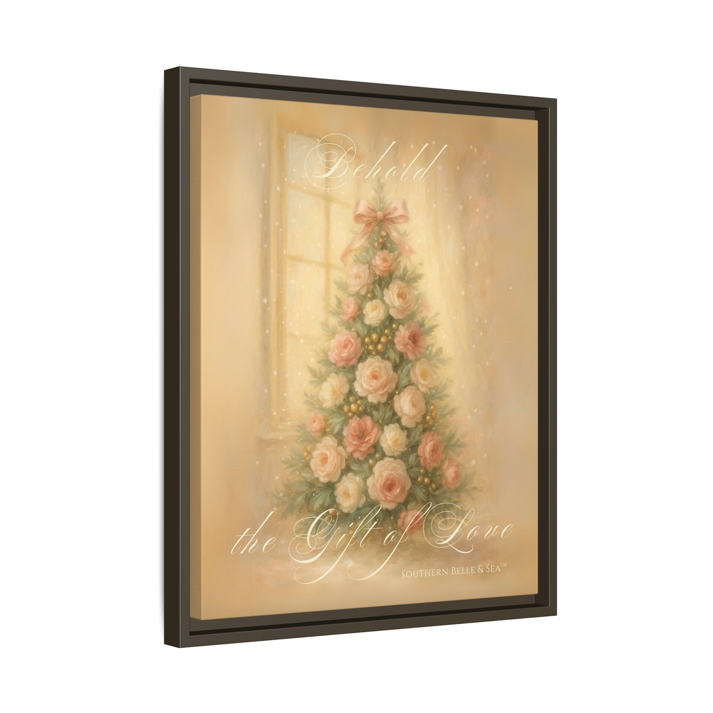 Behold the Gift of Love — Gold Christmas Tree Framed Canvas | Southern Belle & Sea™ - Southern Belle & Sea