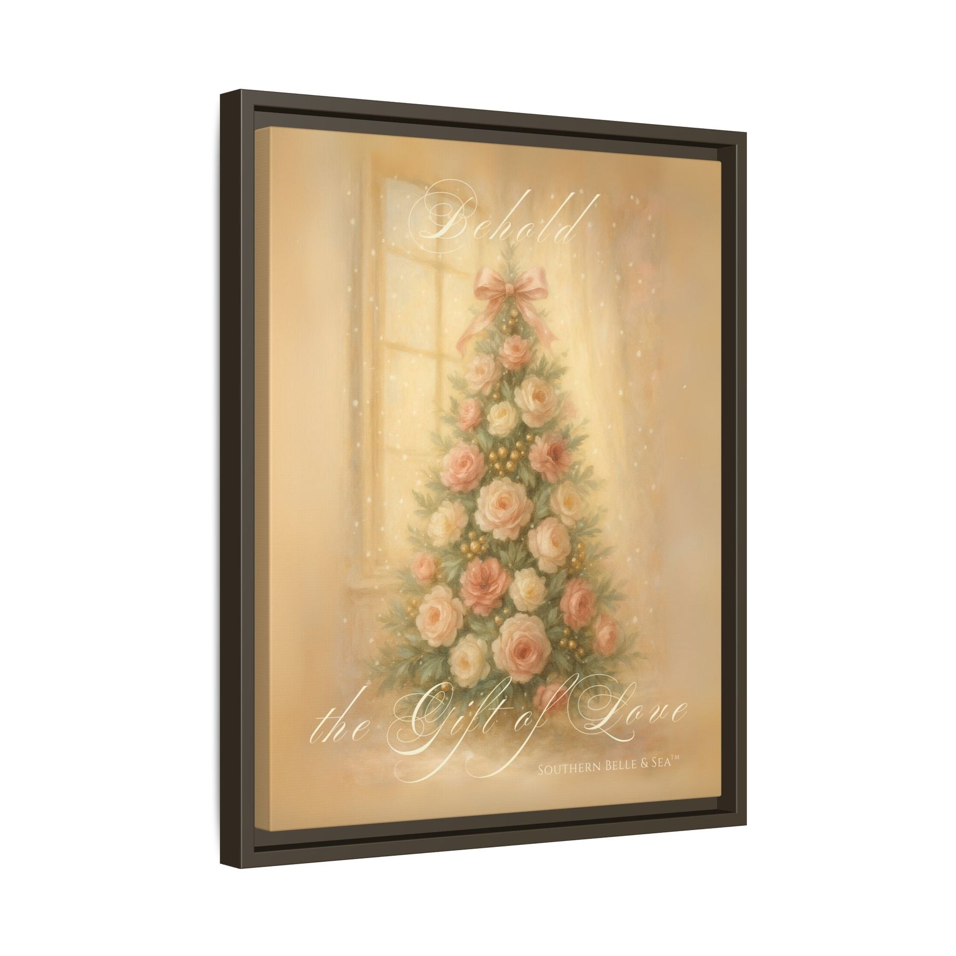 Behold the Gift of Love — Gold Christmas Tree Framed Canvas | Southern Belle & Sea™ - Southern Belle & Sea