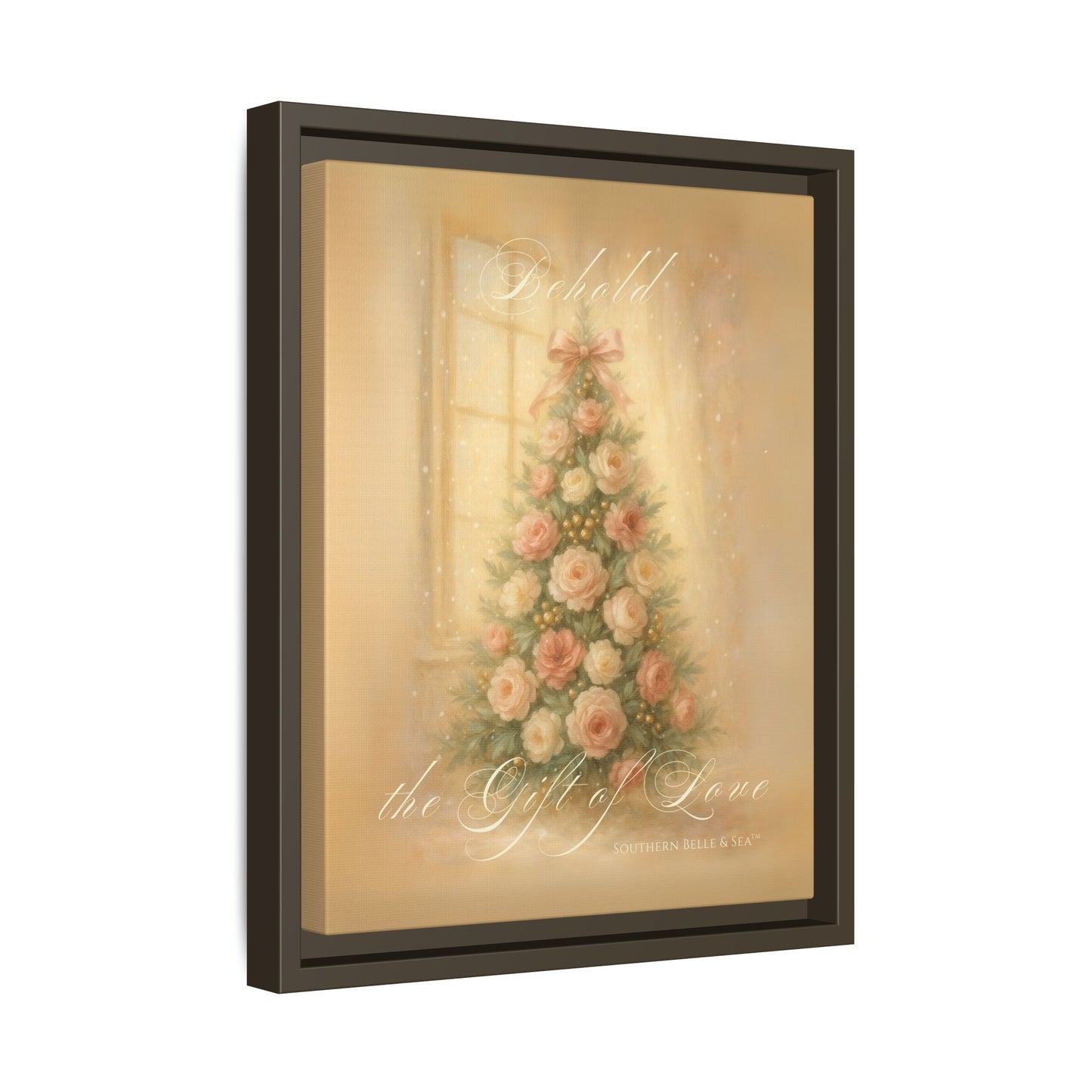 Behold the Gift of Love — Gold Christmas Tree Framed Canvas | Southern Belle & Sea™ - Southern Belle & Sea
